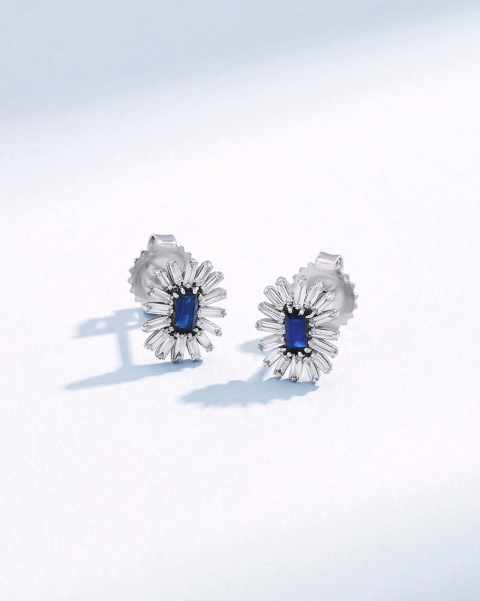 Suzanne Kalan Bold Spark Dark Blue Sapphire Studs in 18k white gold