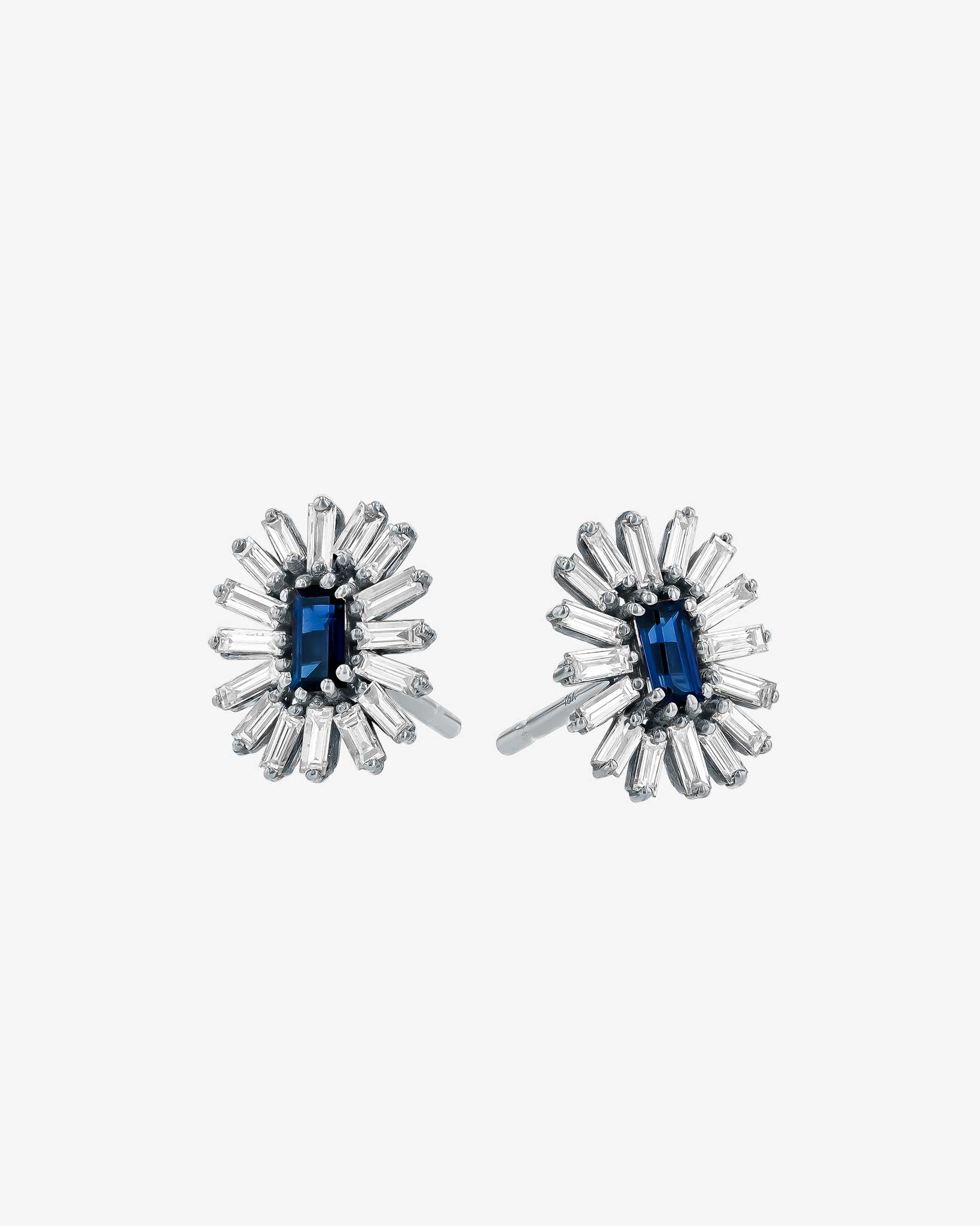 Suzanne Kalan Bold Spark Dark Blue Sapphire Studs in 18k white gold