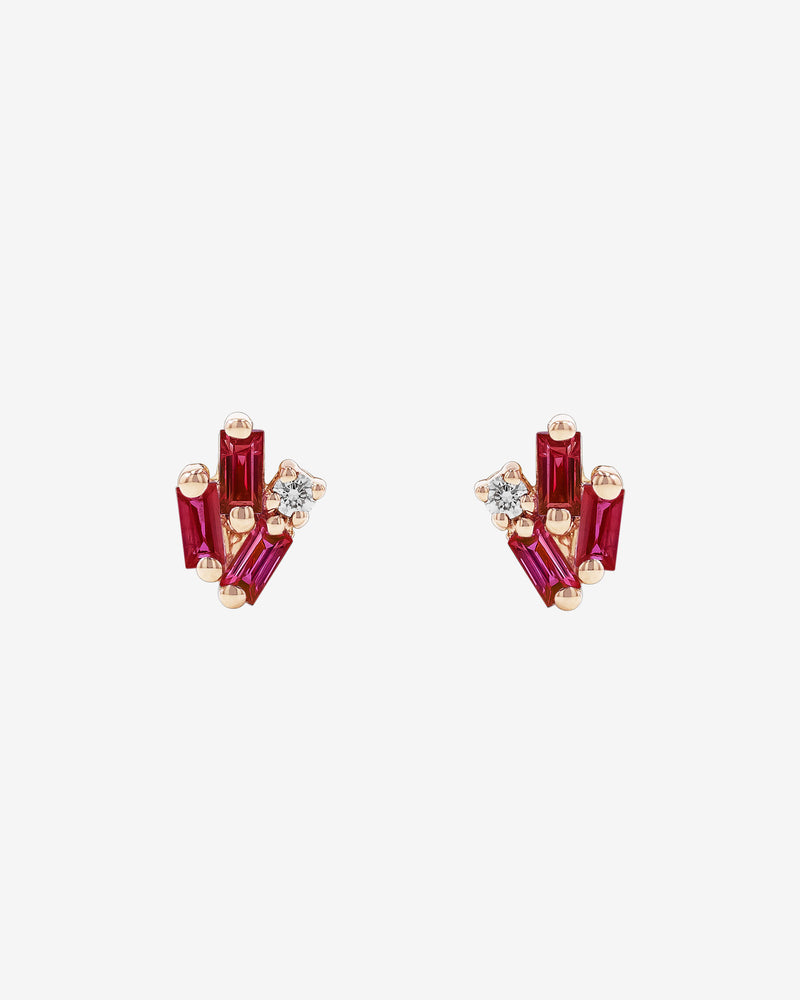 Suzanne Kalan Bold Cluster Ruby Studs in 18k rose gold