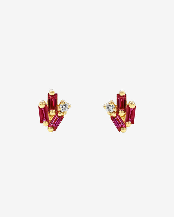 Suzanne Kalan Bold Cluster Ruby Studs in 18k yellow gold