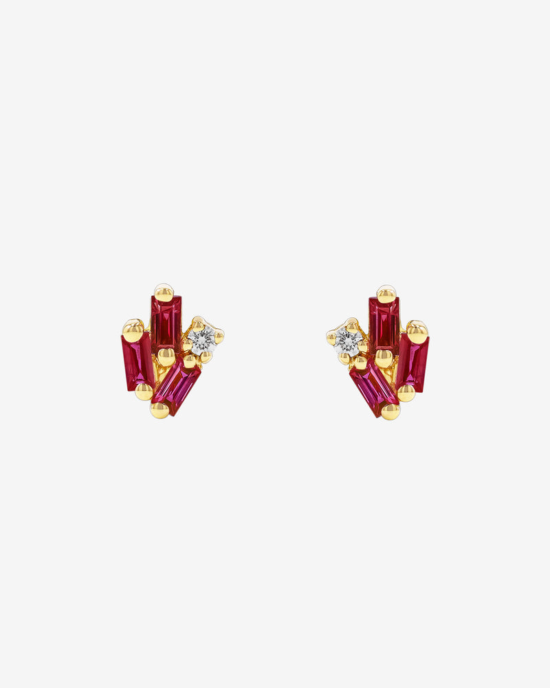 Suzanne Kalan Bold Cluster Ruby Studs in 18k yellow gold