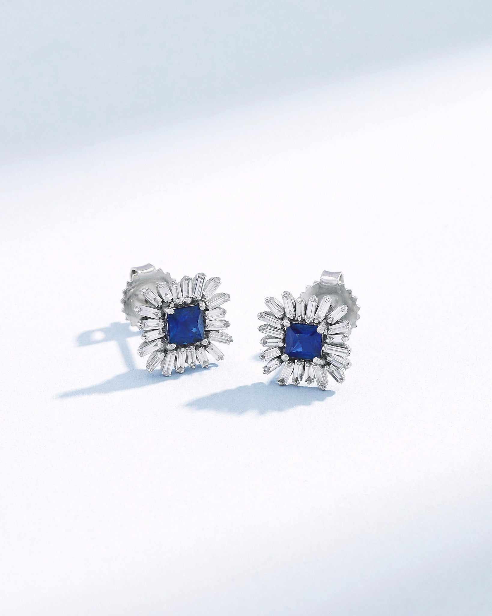 Suzanne Kalan Princess Midi Dark Blue Sapphire Spark Studs in 18k white gold