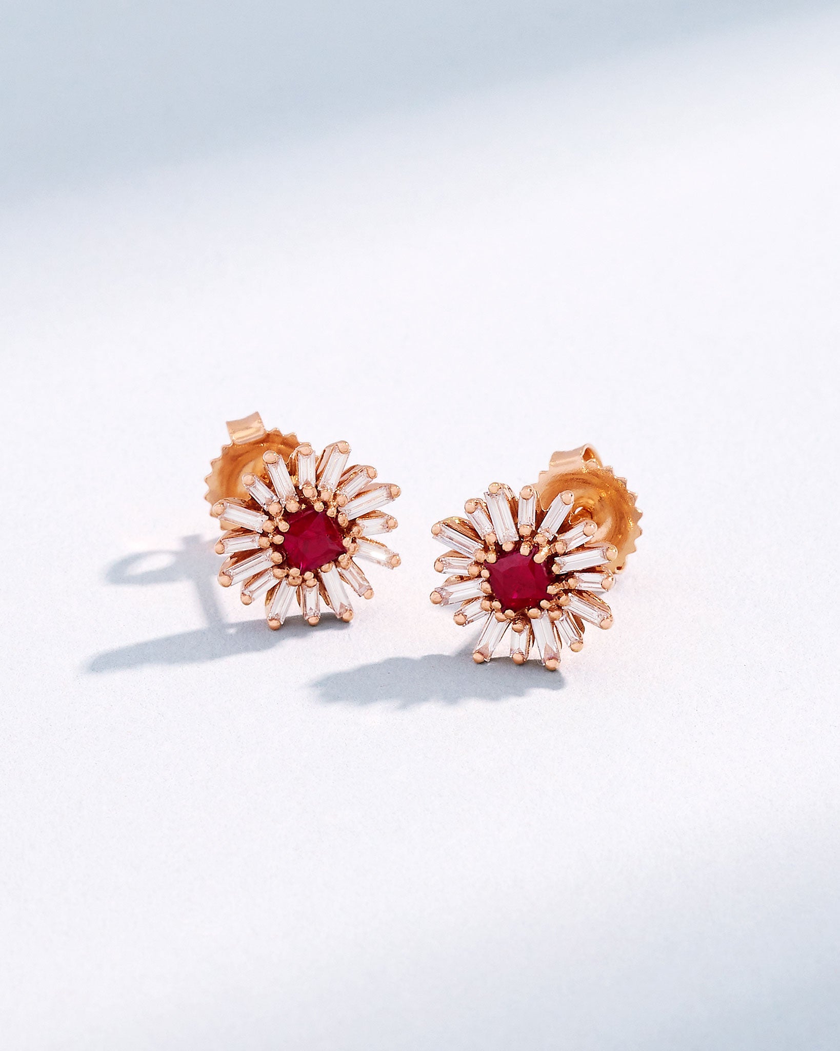 Suzanne Kalan Princess Mini Ruby Spark Studs in 18k rose gold