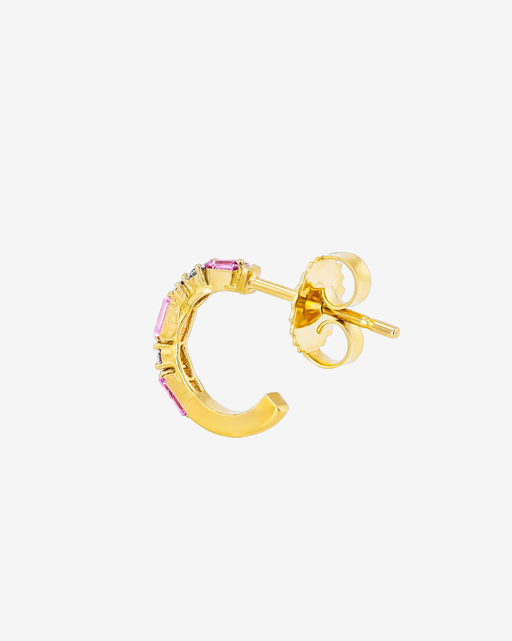 Suzanne Kalan Thin Mix Mini Pink Sapphire Hoops in 18k yellow gold
