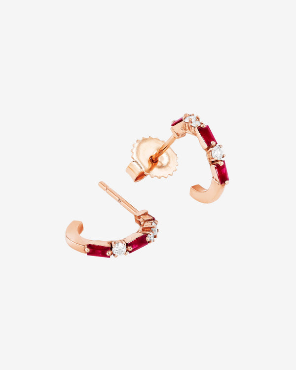 Suzanne Kalan Thin Mix Mini Ruby Hoops in 18k rose gold