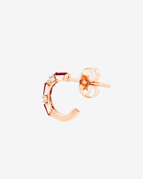 Suzanne Kalan Thin Mix Mini Ruby Hoops in 18k rose gold