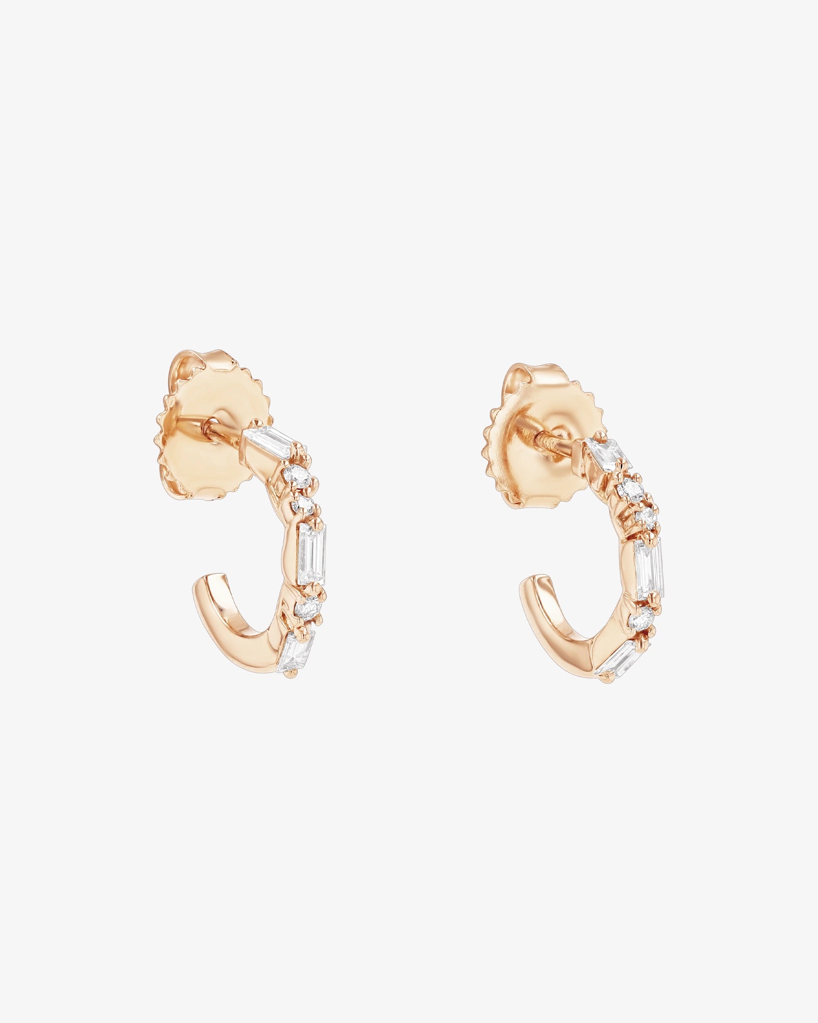 Suzanne Kalan Thin Mix Diamond Mini Hoops in 18k rose gold