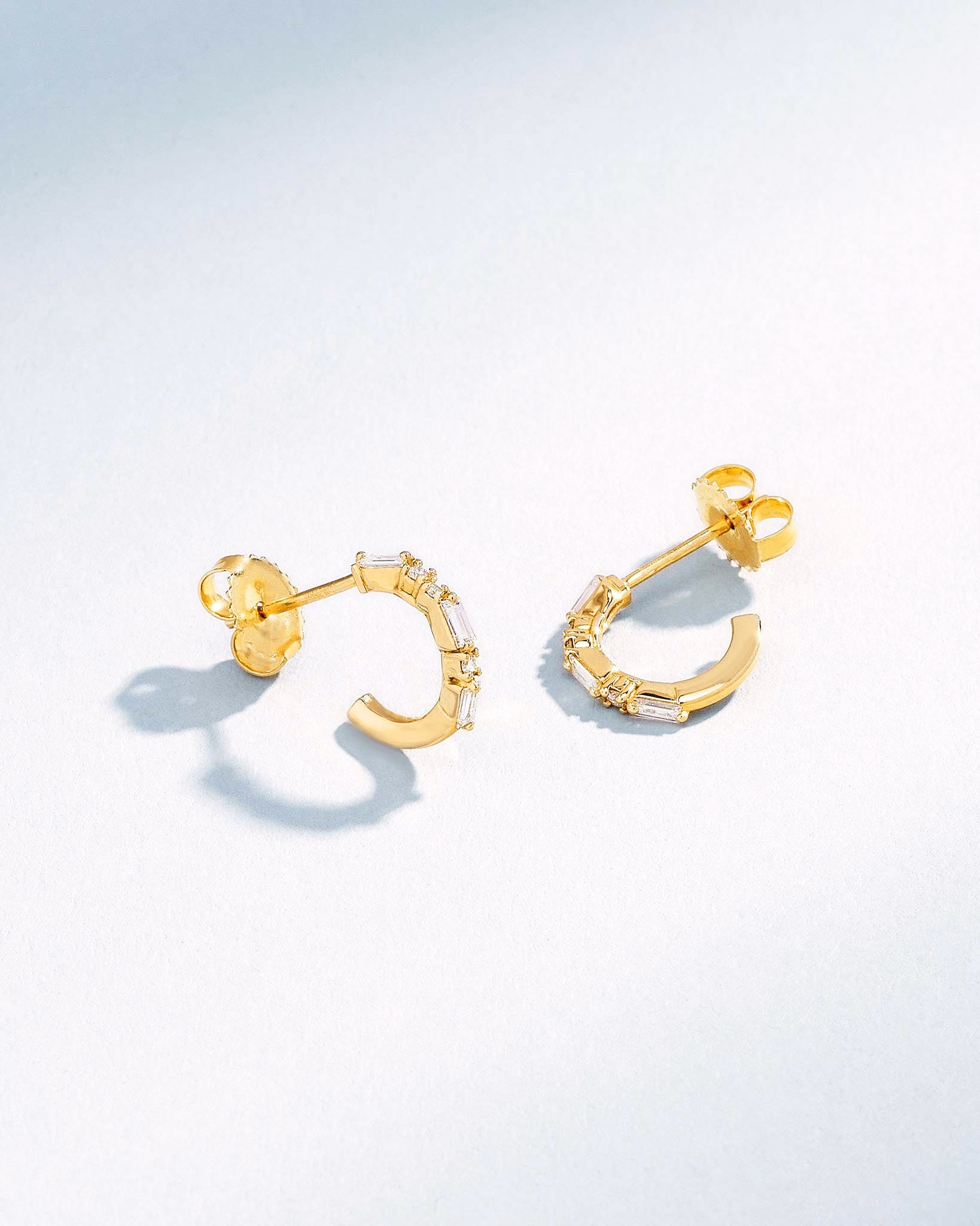 Suzanne Kalan Thin Mix Diamond Mini Hoops in 18k yellow gold