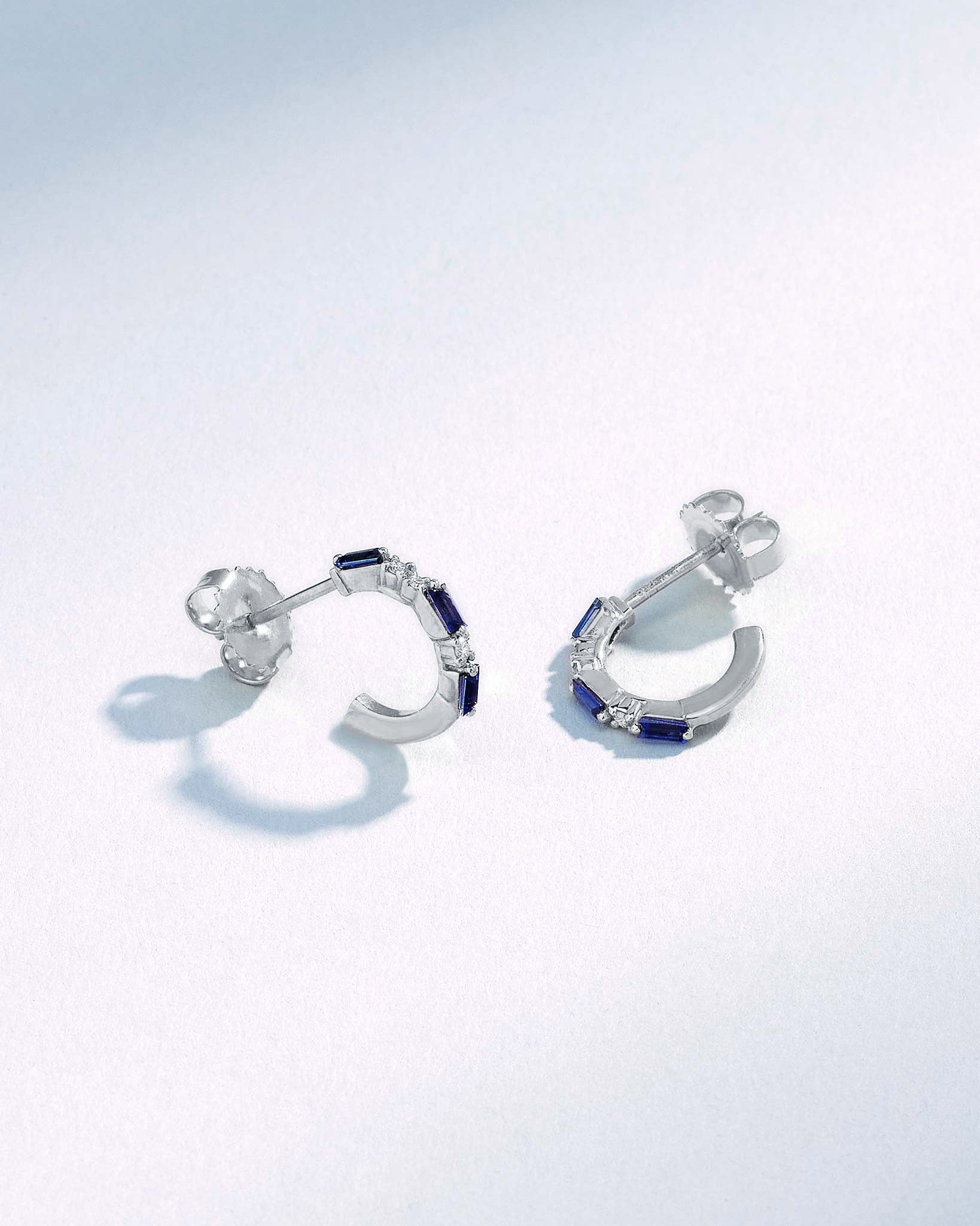 Suzanne Kalan Thin Mix Dark Blue Sapphire Mini Hoops in 18k white gold