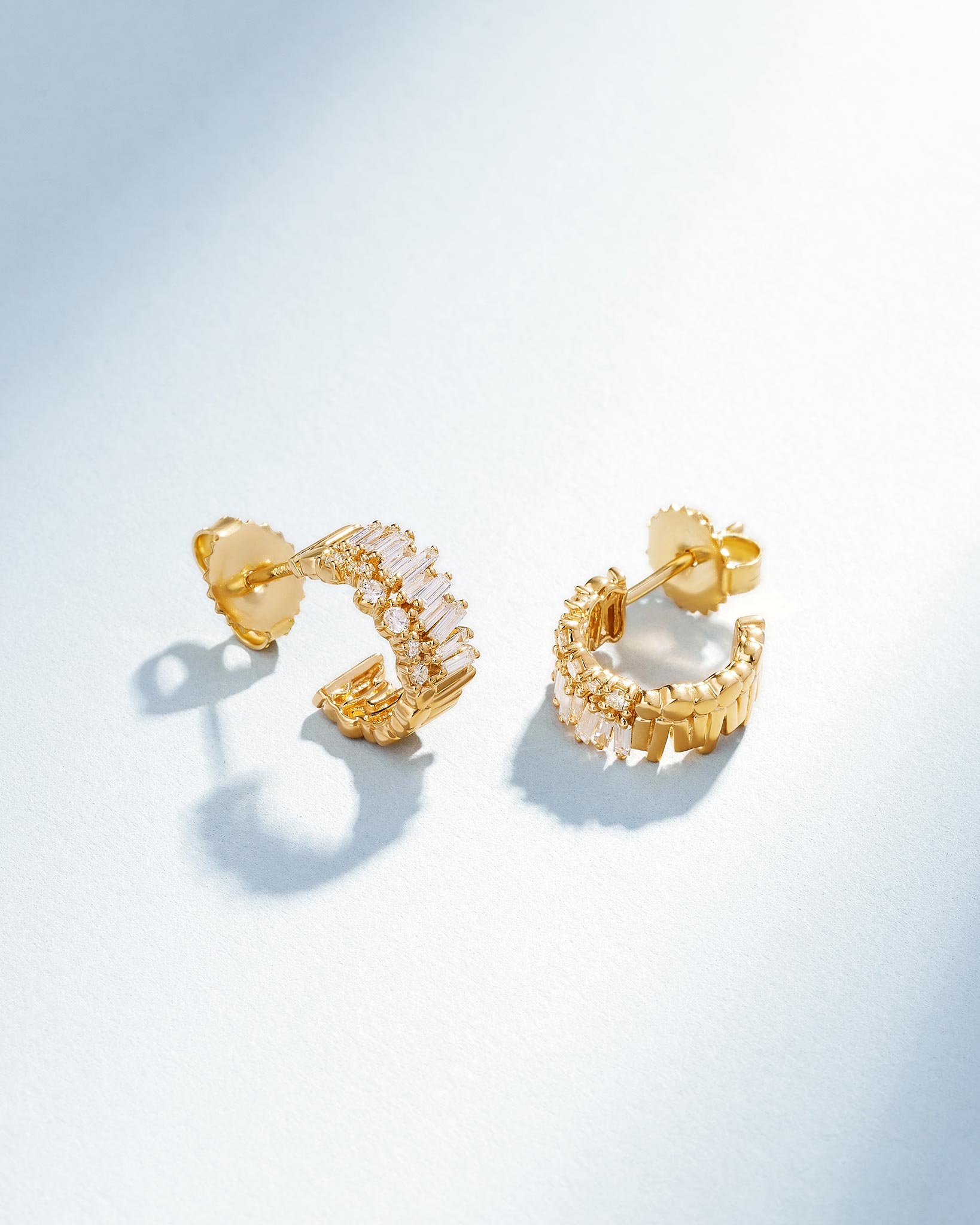 Suzanne Kalan Classic Diamond Short Stack Mini Hoop Earrings in 18k yellow gold