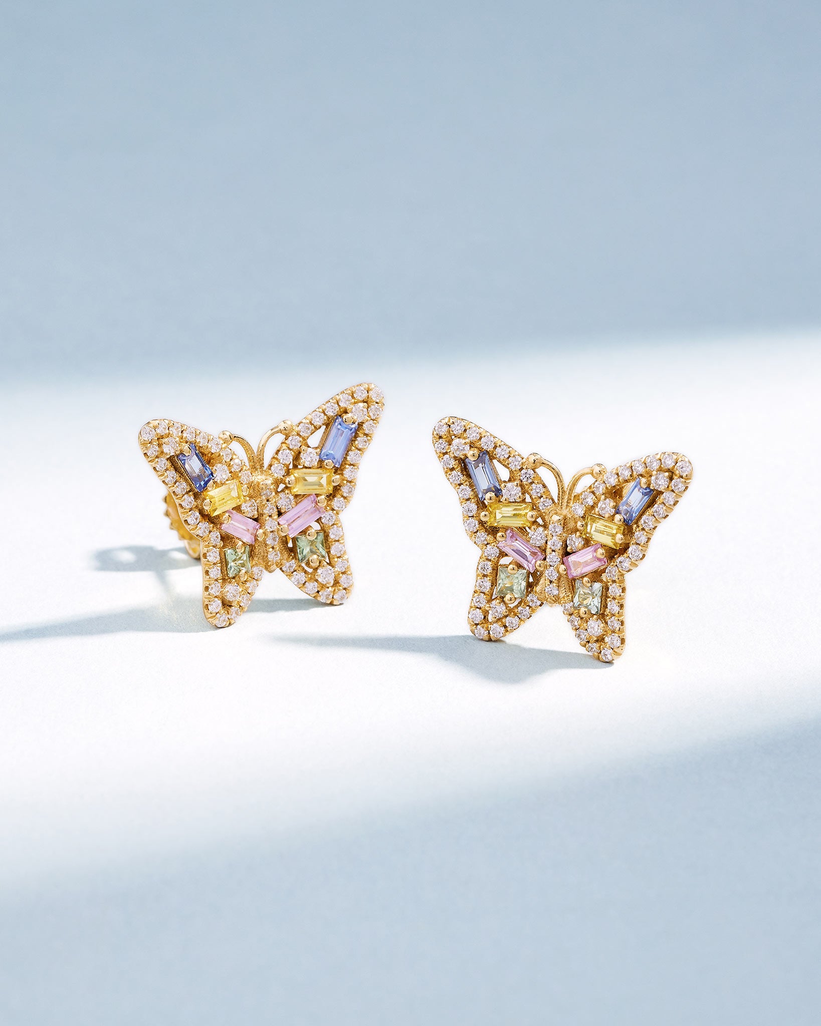Suzanne Kalan Small Butterfly Pastel Sapphire Stud Earrings in 18k yellow gold