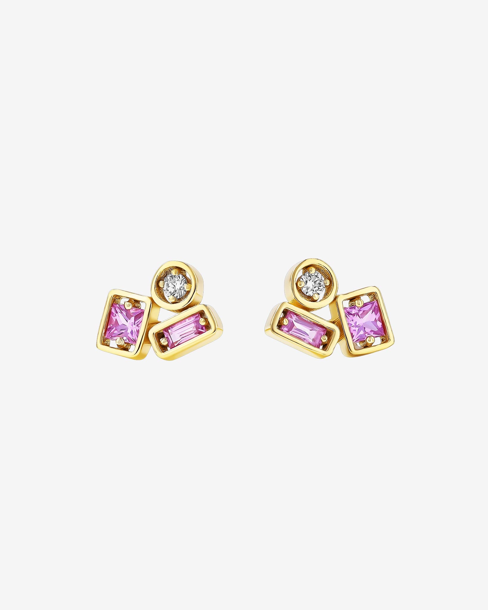 Suzanne Kalan Inlay Pink Sapphire Mini Studs in 18k yellow gold