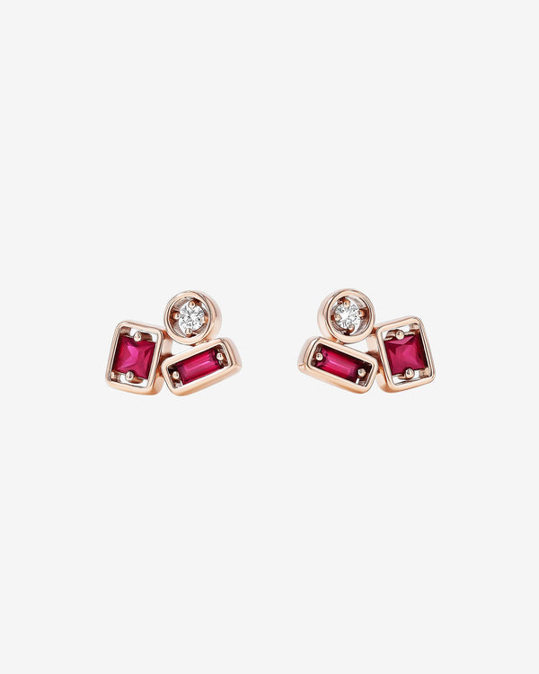 Suzanne Kalan Inlay Ruby Mini Studs in 18k rose gold