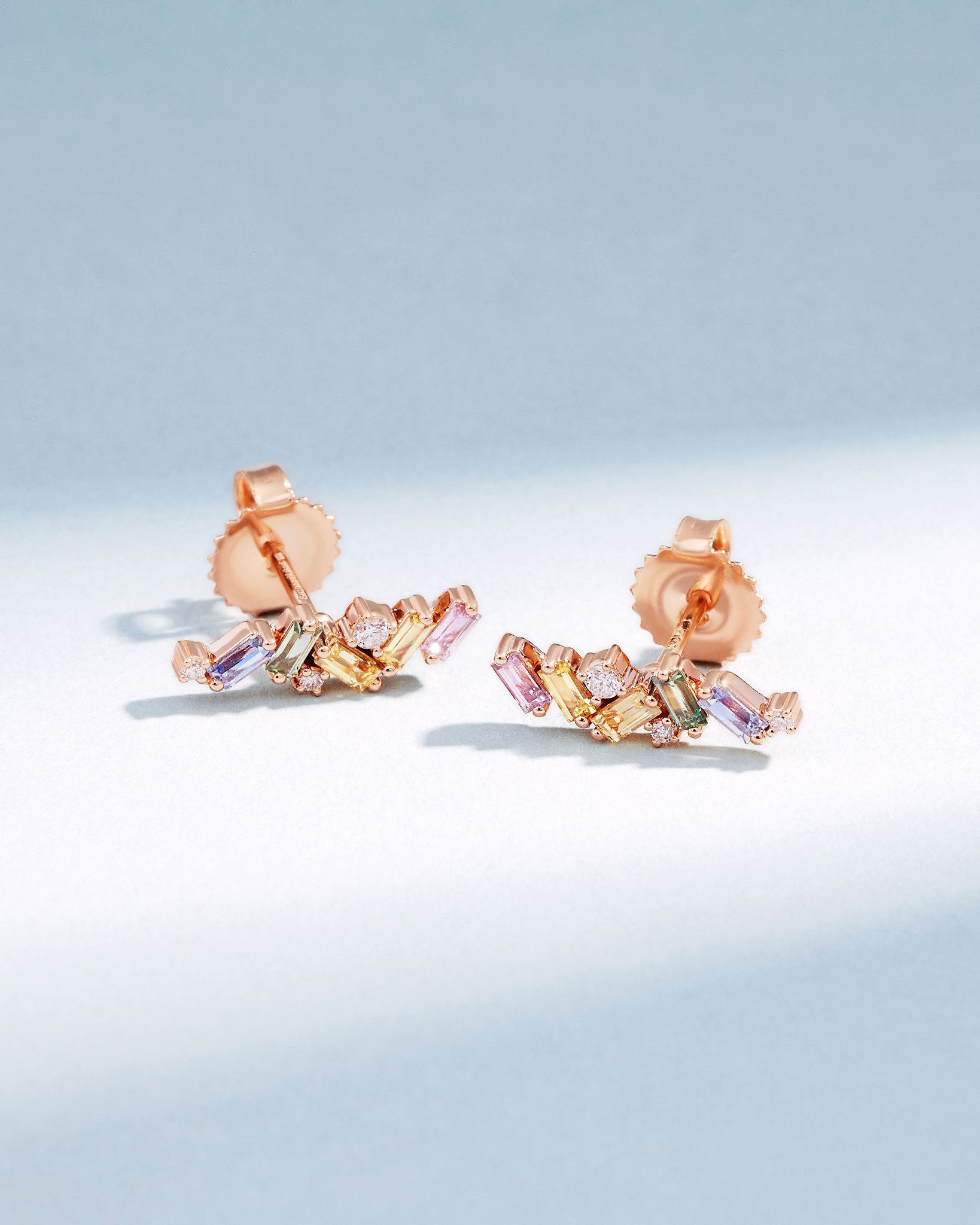 Suzanne Kalan Frenzy Pastel Sapphire Studs in 18k rose gold