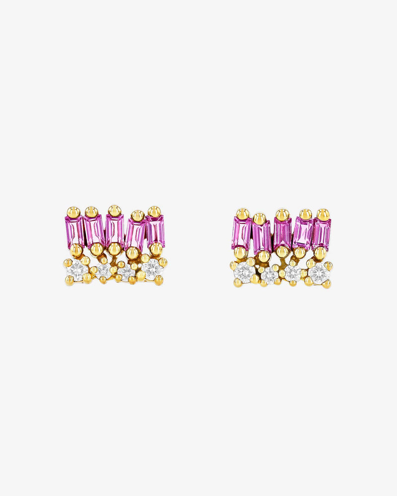 Suzanne Kalan Short Stack Pink Sapphire Studs in 18k yellow gold