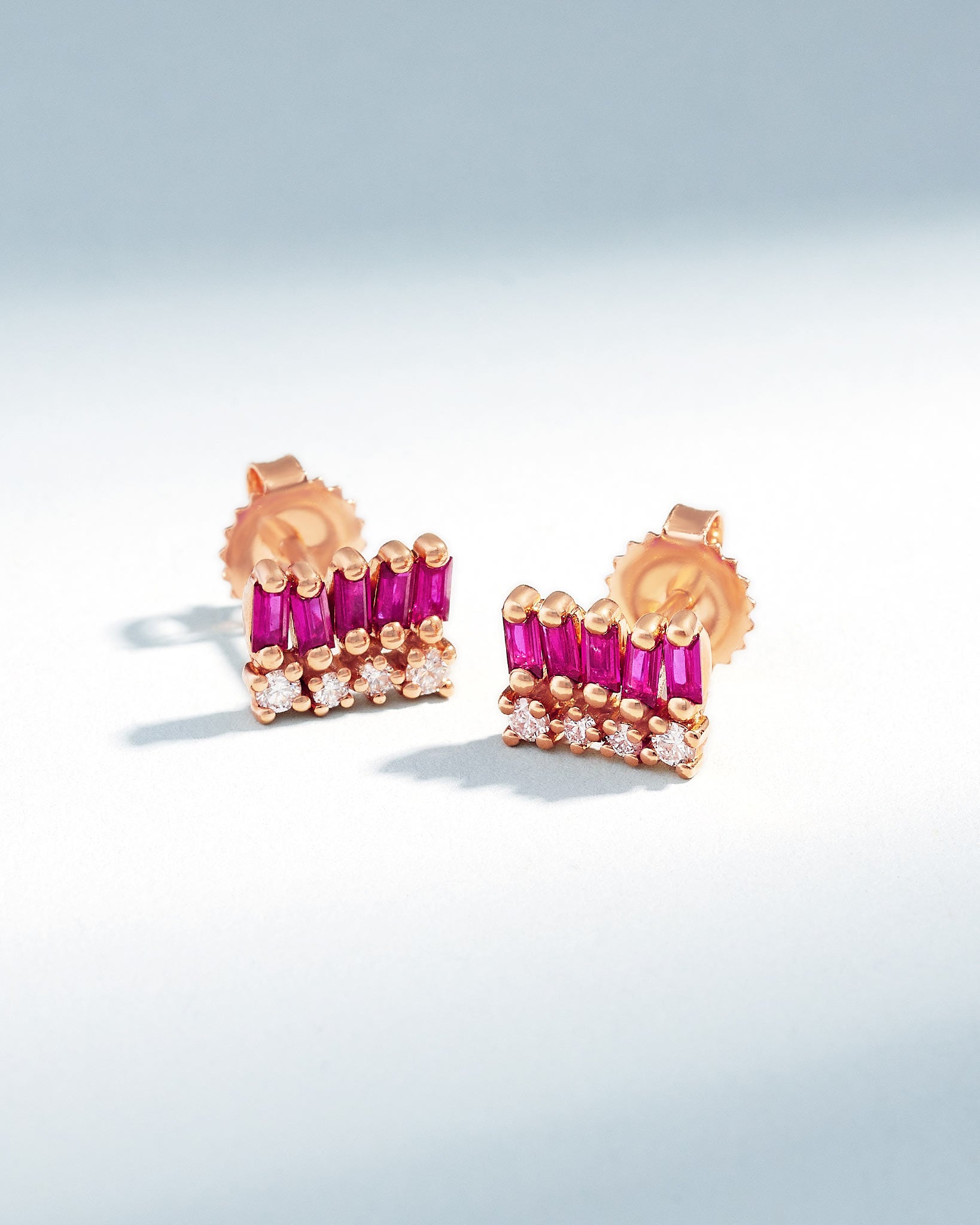 Suzanne Kalan Short Stack Ruby Studs in 18k rose gold