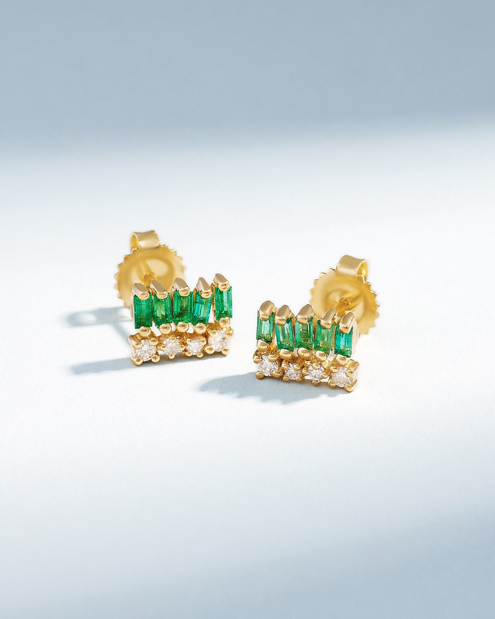 Suzanne Kalan Short Stack Emerald Studs in 18k yellow gold