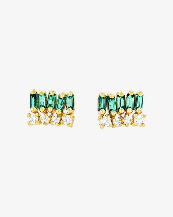 Suzanne Kalan Short Stack Emerald Studs in 18k yellow gold