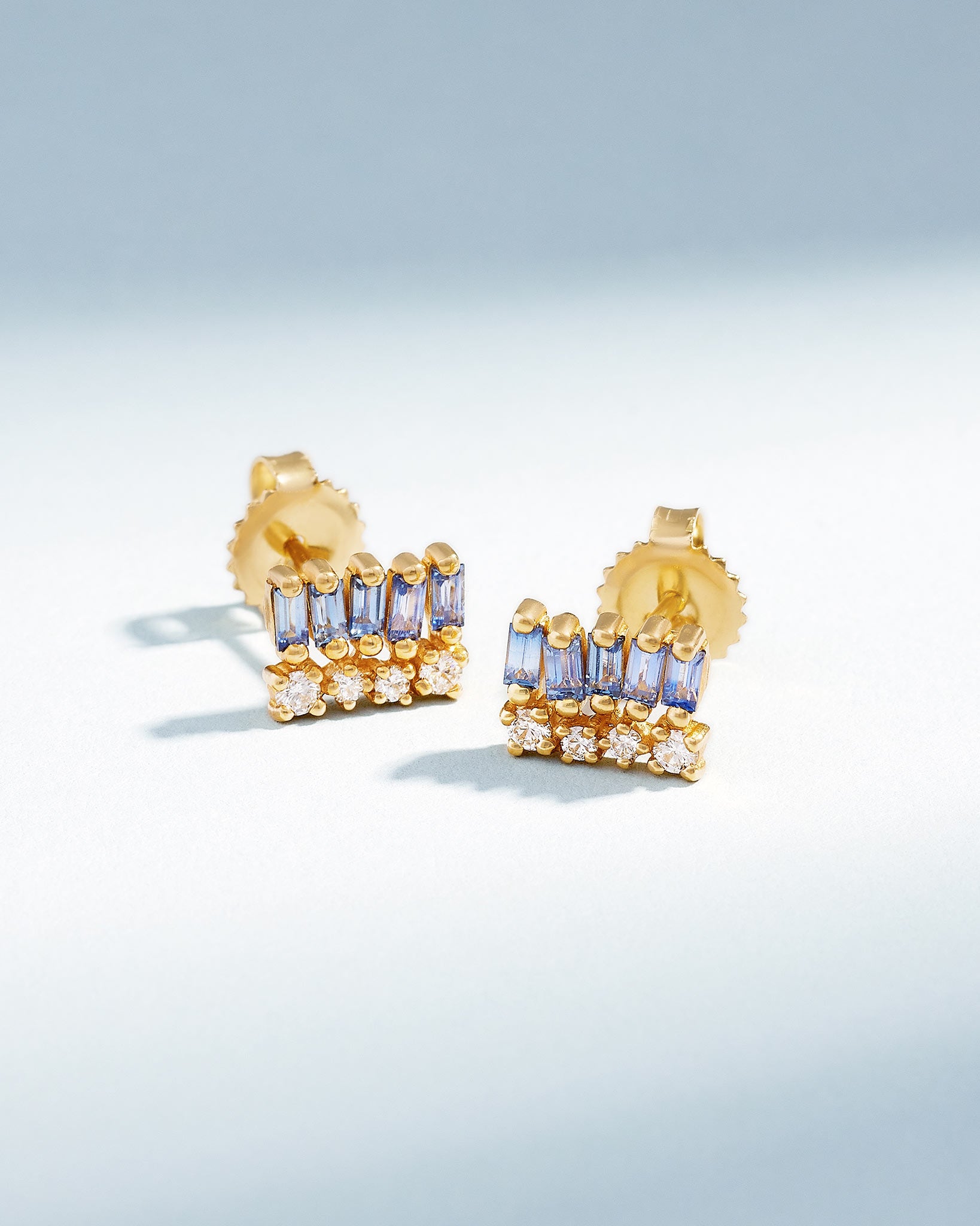Suzanne Kalan Short Stack Light Blue Sapphire Studs in 18k yellow gold