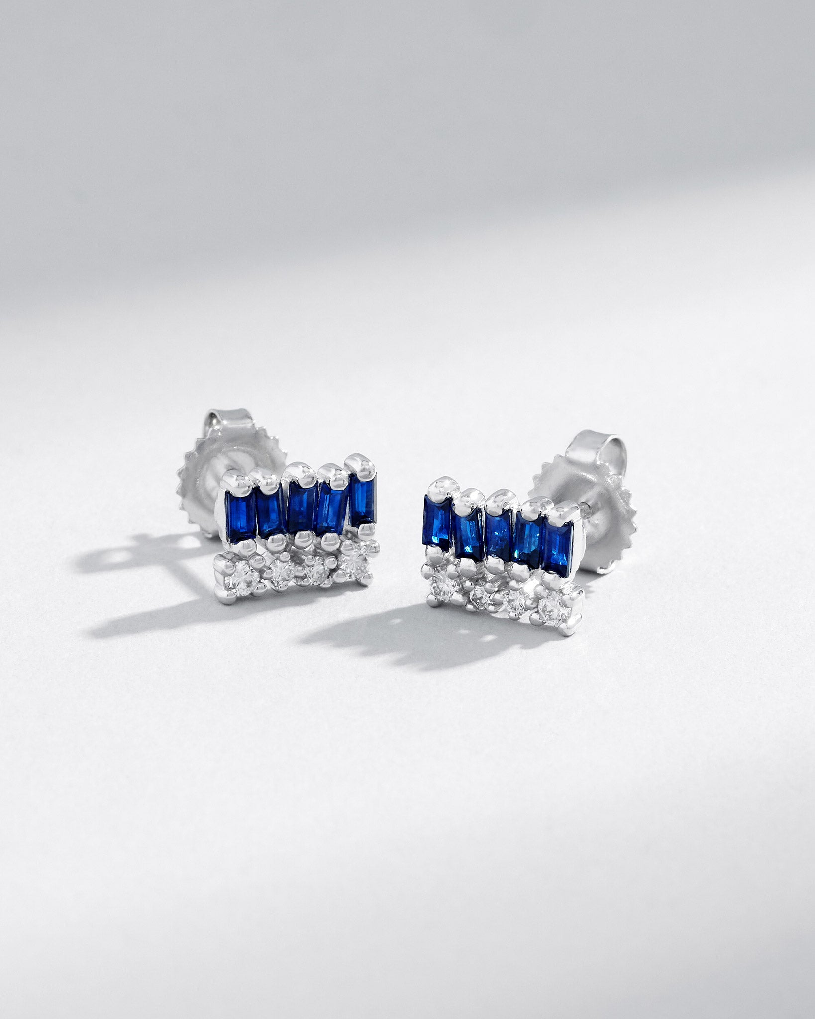 Suzanne Kalan Short Stack Dark Blue Sapphire Studs in 18k white gold