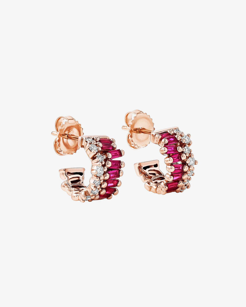 Suzanne Kalan Short Stack Ruby Mini Hoops in 18k rose gold