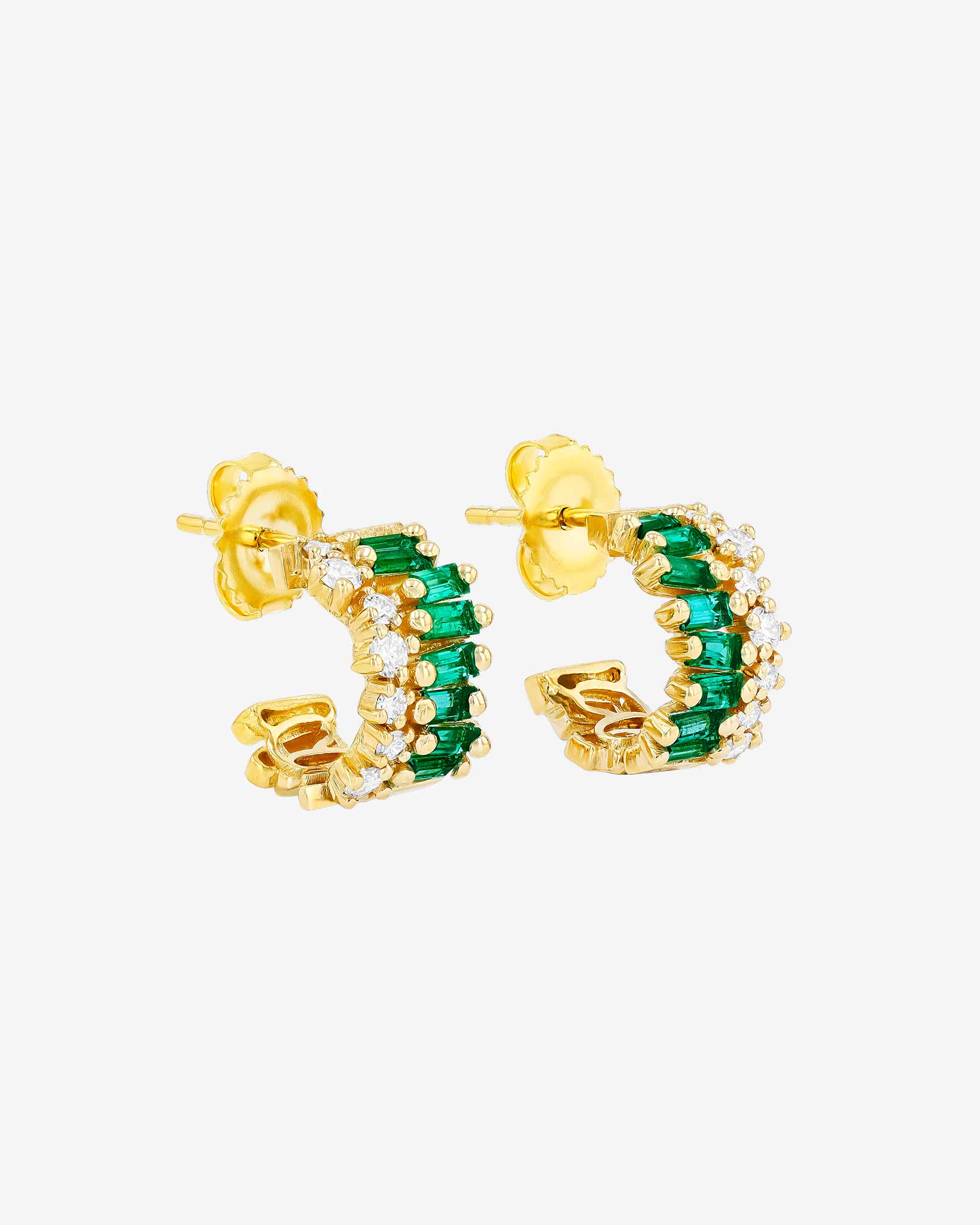 Suzanne Kalan Short Stack Emerald Mini Hoops in 18k yellow gold
