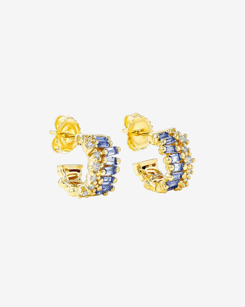 Suzanne Kalan Short Stack Light Blue Sapphire Mini Hoops in 18k yellow gold