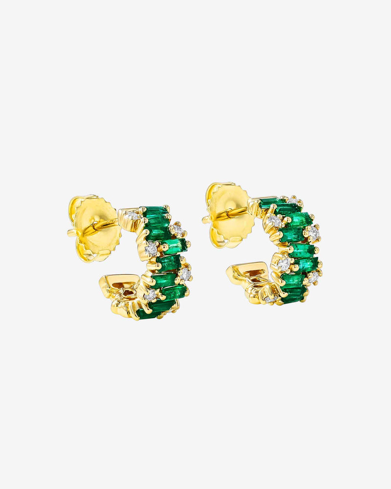 Suzanne Kalan Shimmer Emerald Mini Hoops in 18k yellow gold