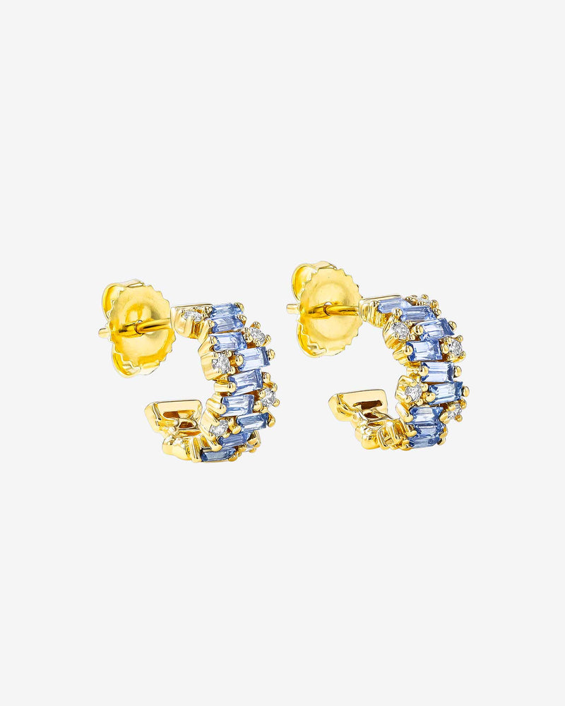 Suzanne Kalan Shimmer Alaia Light Blue Sapphire Mini Hoops in 18k yellow gold