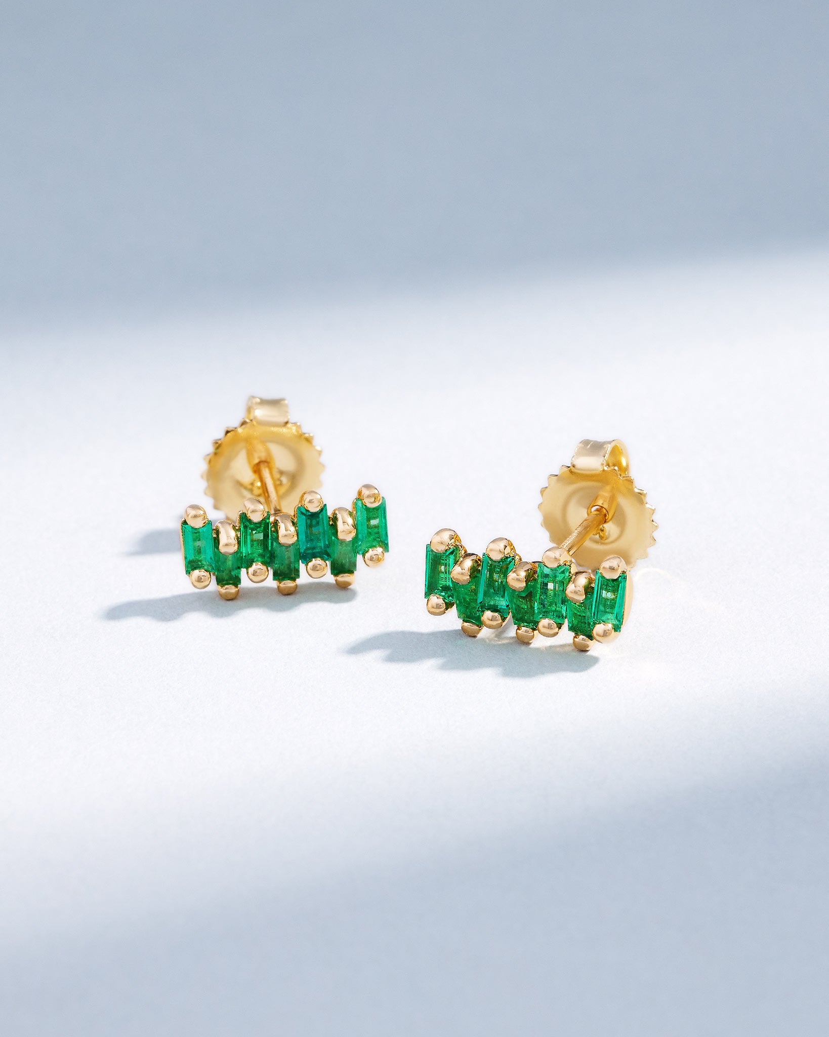 Suzanne Kalan Bold ZigZag Emerald Studs in 18k yellow gold