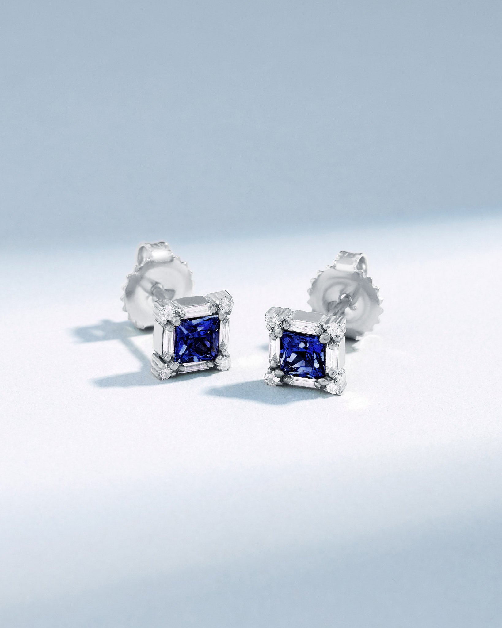 Suzanne Kalan Princess Midi Dark Blue Sapphire Studs in 18k white gold