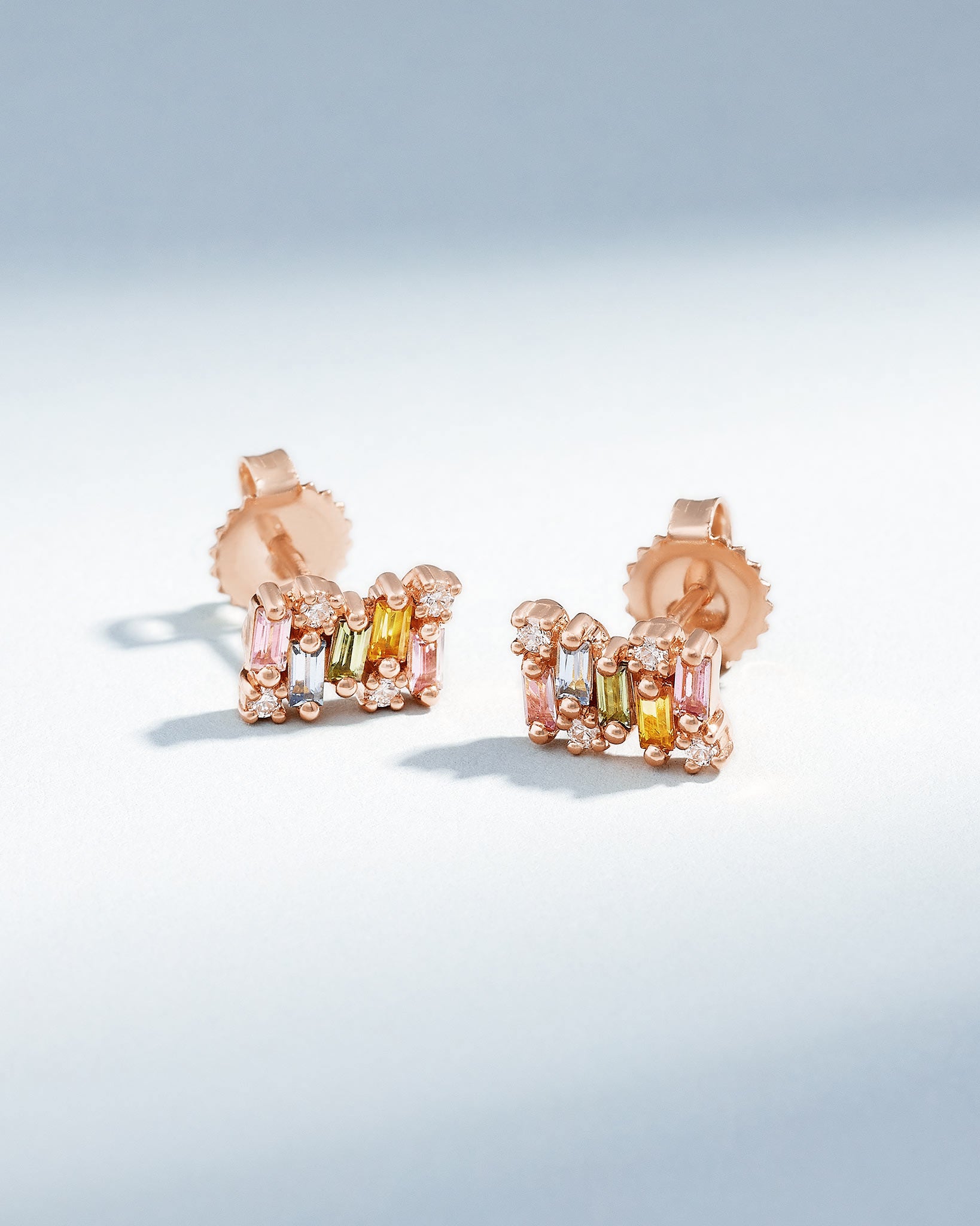 Suzanne Kalan Shimmer Pastel Sapphire Studs in 18k rose gold