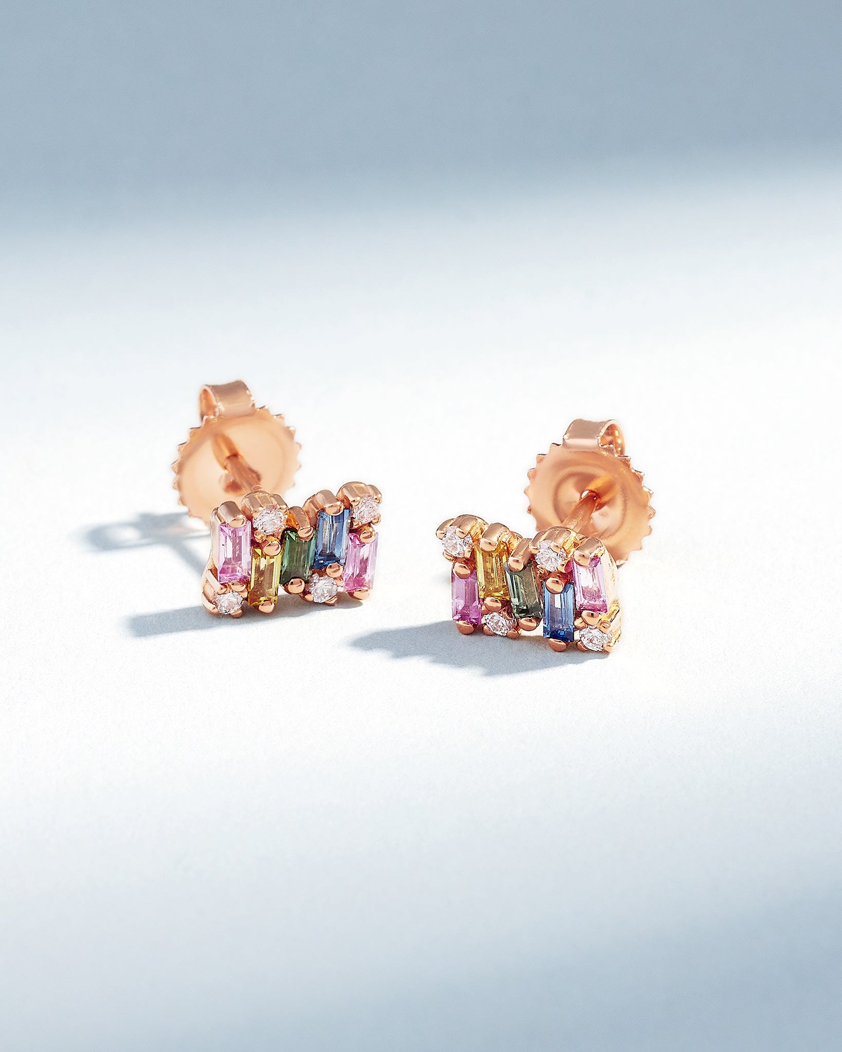 Suzanne Kalan Shimmer Rainbow Sapphire Studs in 18k rose gold
