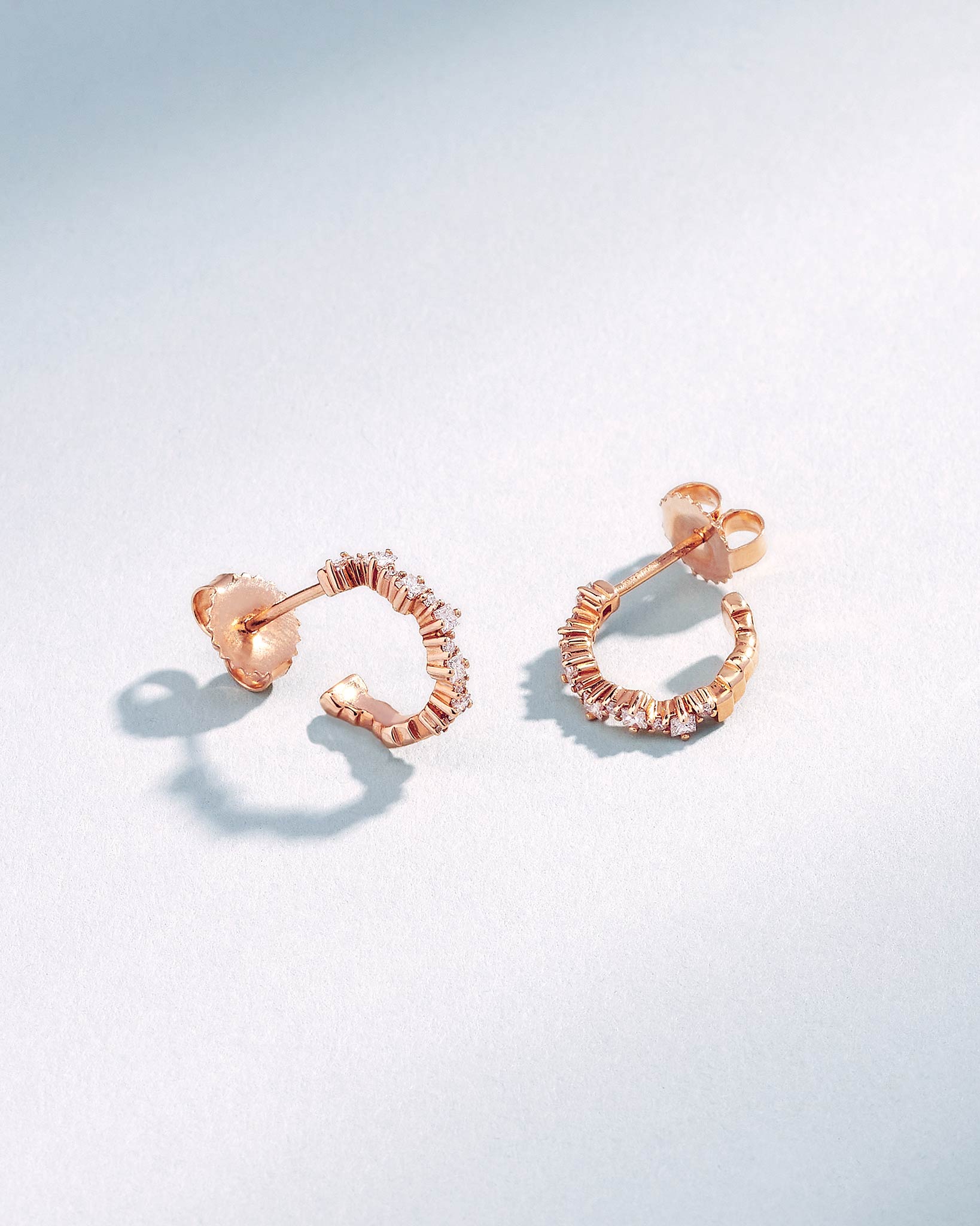 Suzanne Kalan Princess Staggered Diamond Mini Hoops in 18k rose gold