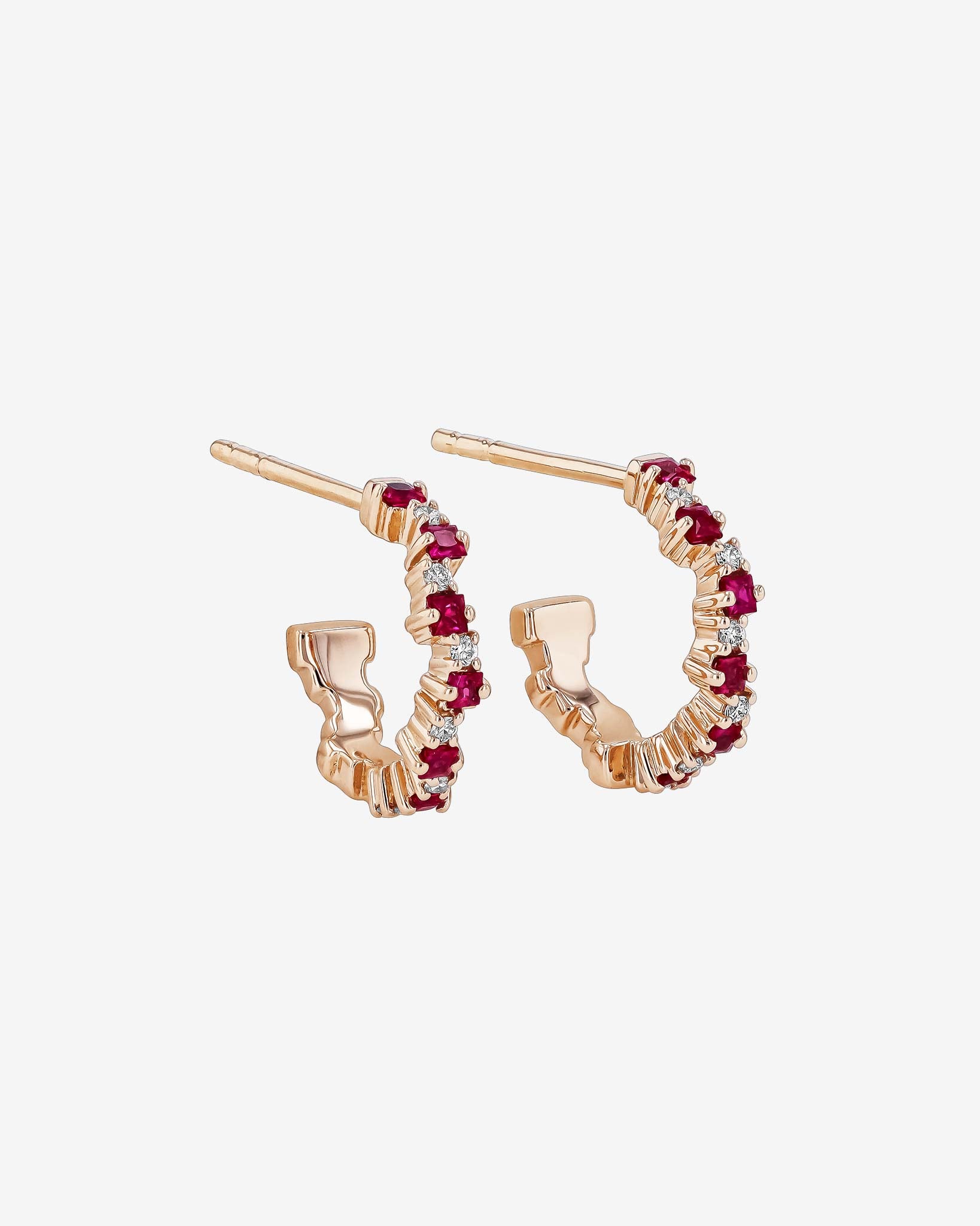 Suzanne Kalan Princess Staggered Ruby Mini Hoops in 18k rose gold