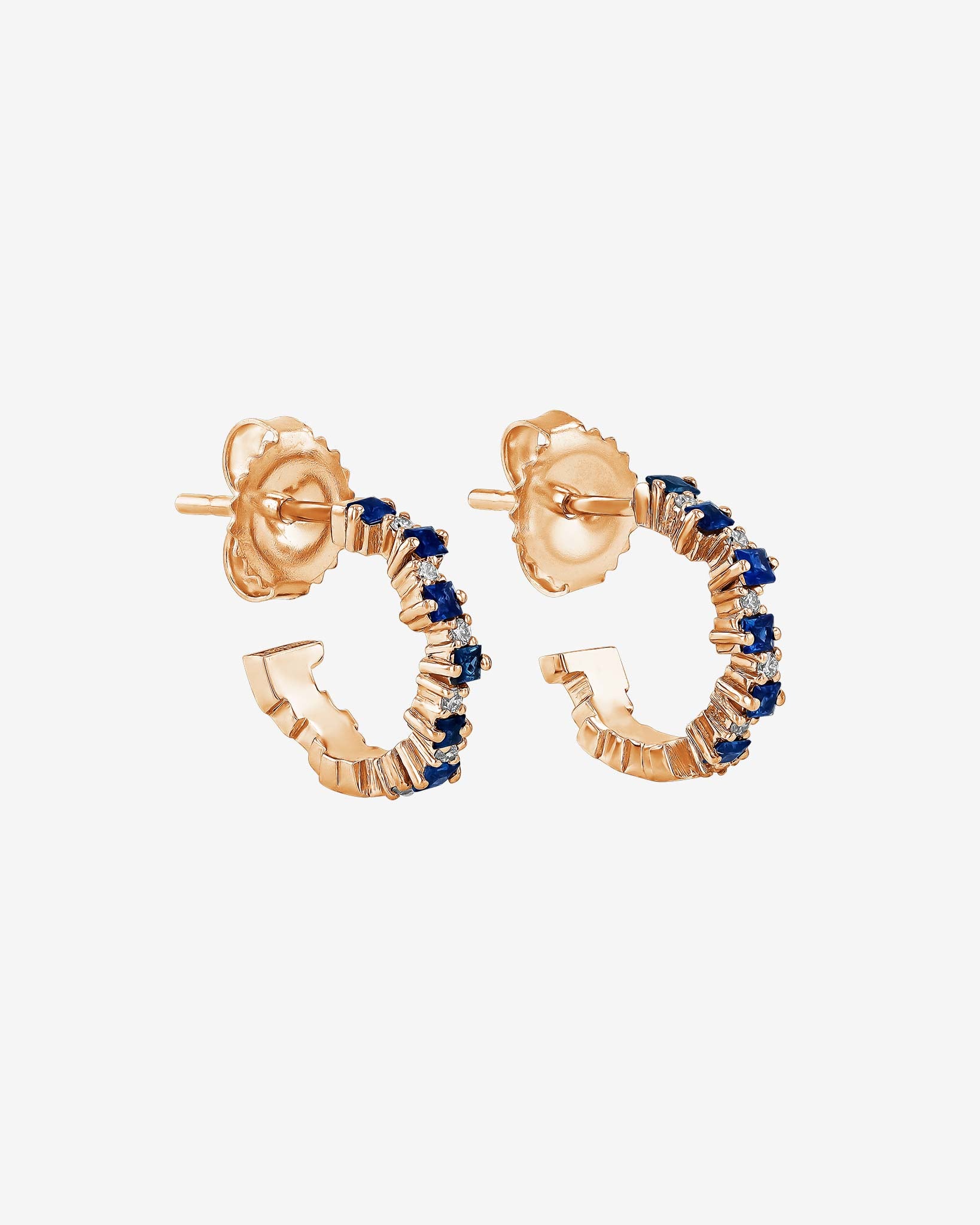 Suzanne Kalan Princess Staggered Dark Blue Sapphire Mini Hoops in 18k rose gold