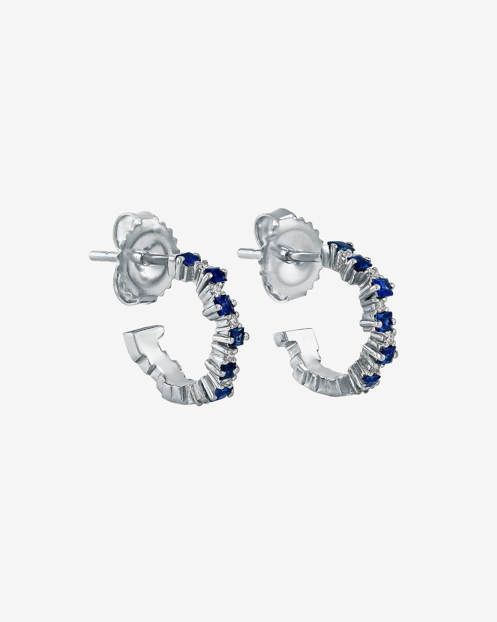 Suzanne Kalan Princess Staggered Dark Blue Sapphire Mini Hoops in 18k white gold