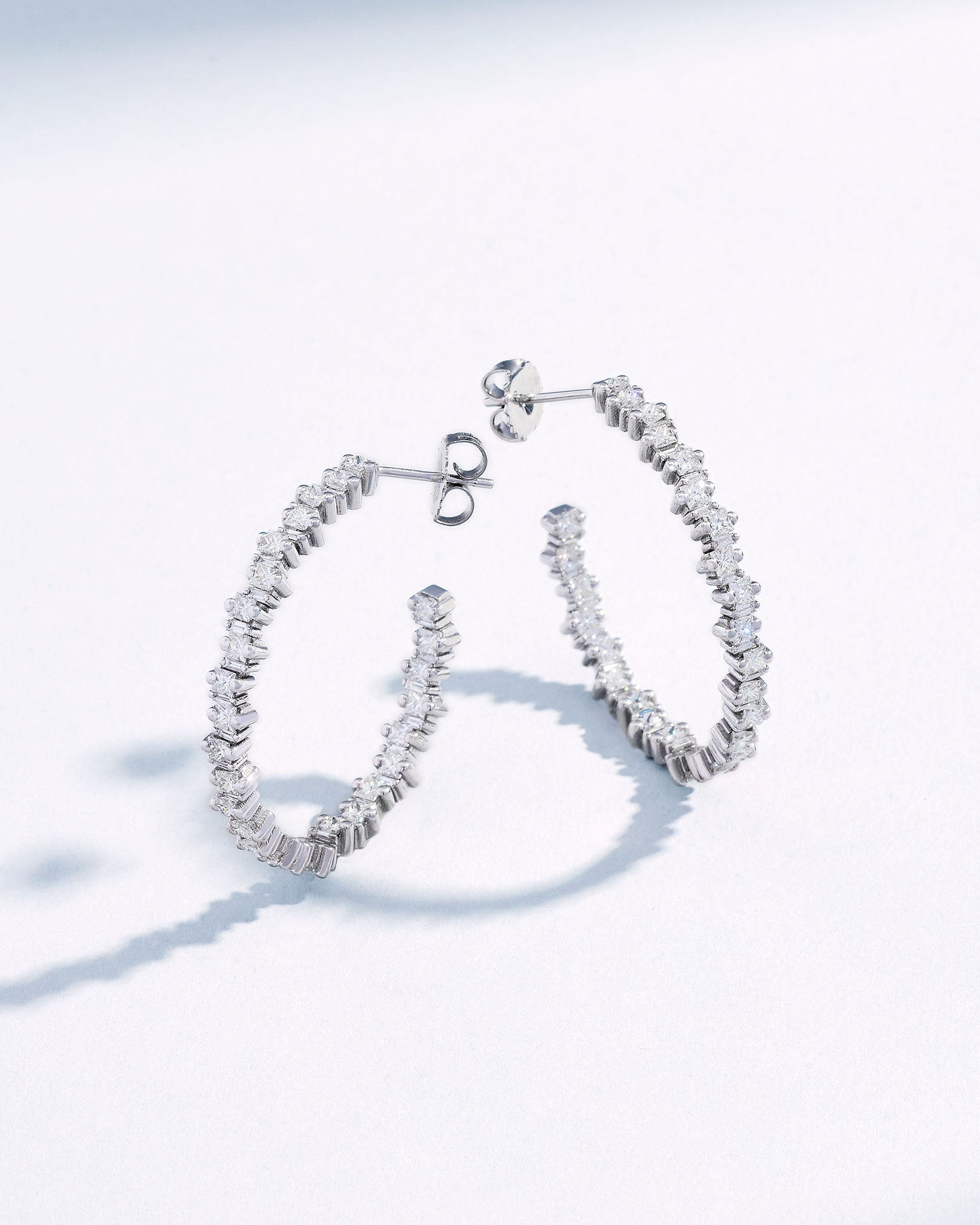 Suzanne Kalan Princess Staggered Diamond Midi Hoops in 18k white gold