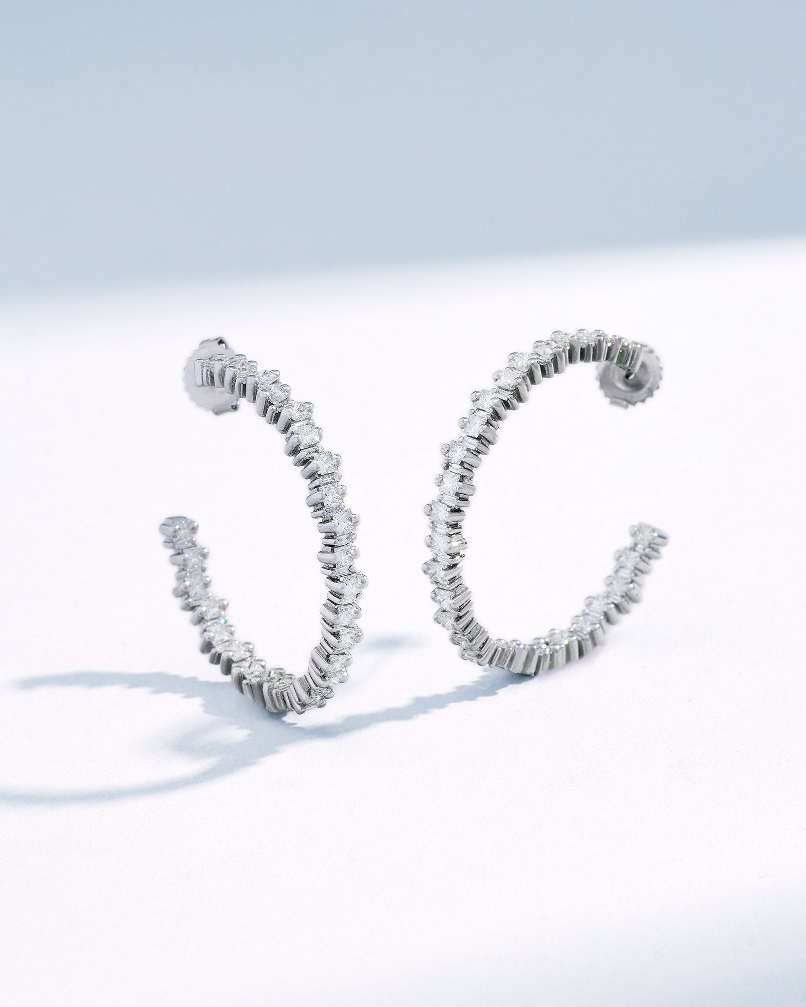 Suzanne Kalan Princess Staggered Diamond Midi Hoops in 18k white gold