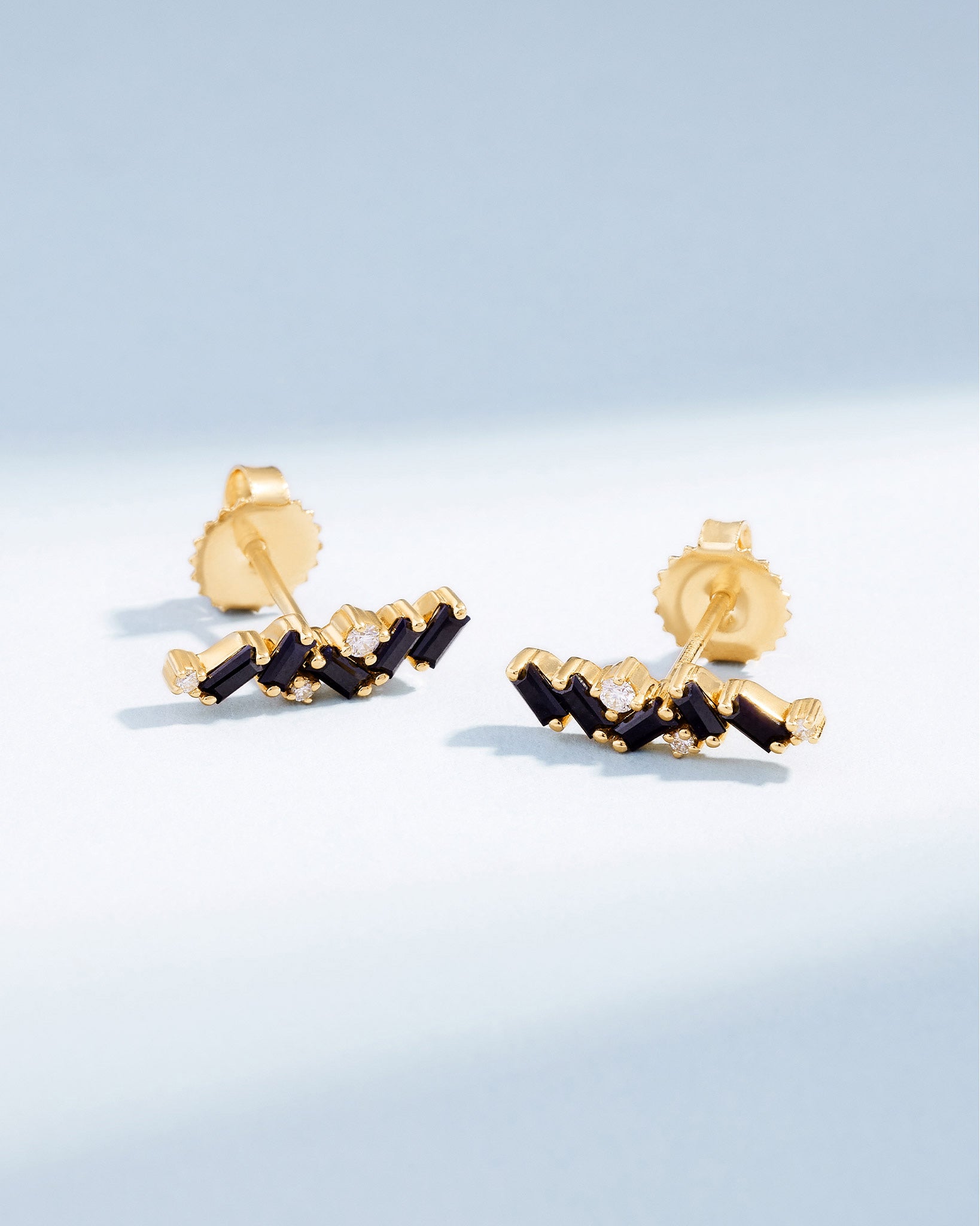 Suzanne Kalan Frenzy Black Sapphire Studs in 18k yellow gold