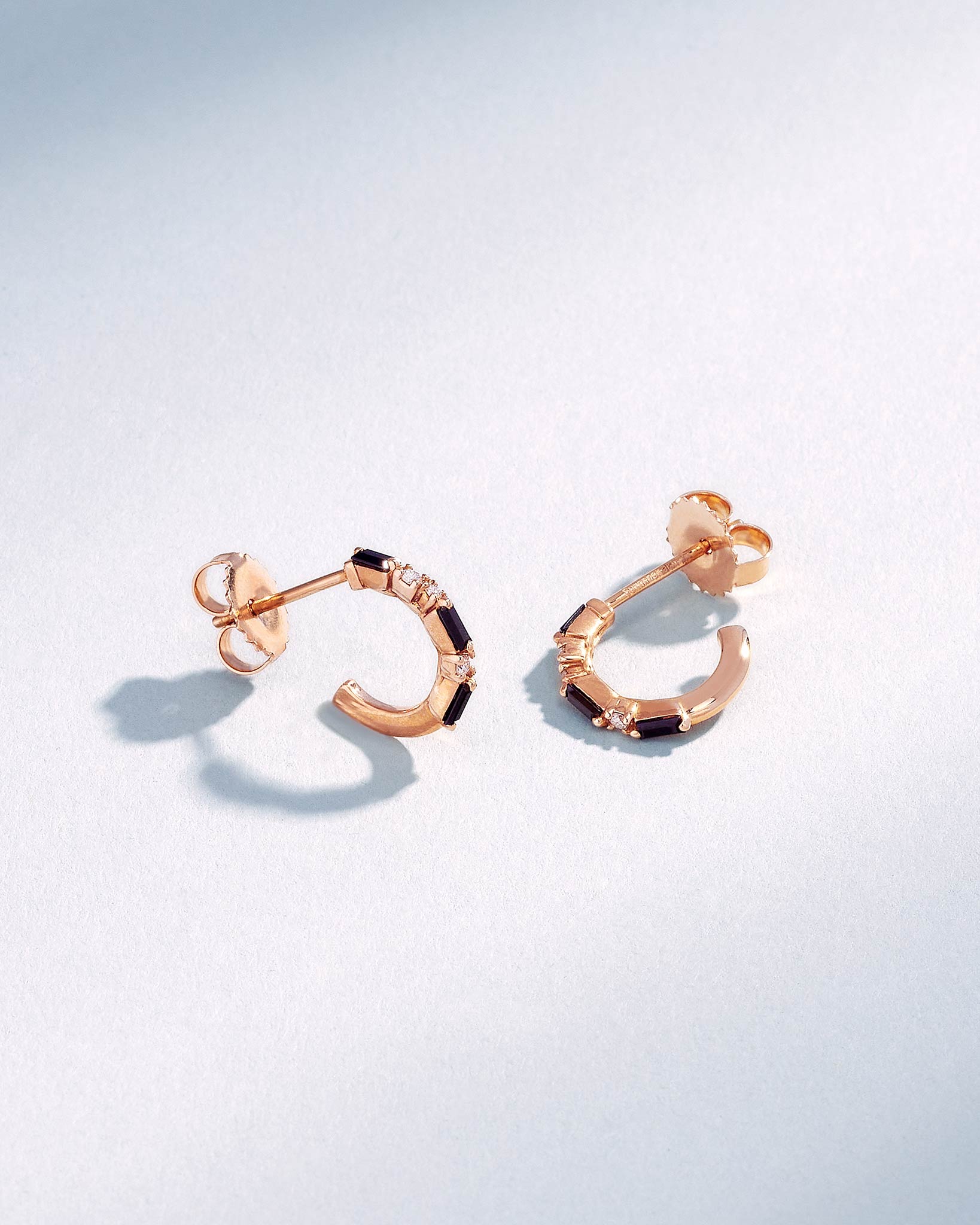 Suzanne Kalan Thin Mix Black Sapphire Mini Hoops in 18k rose gold