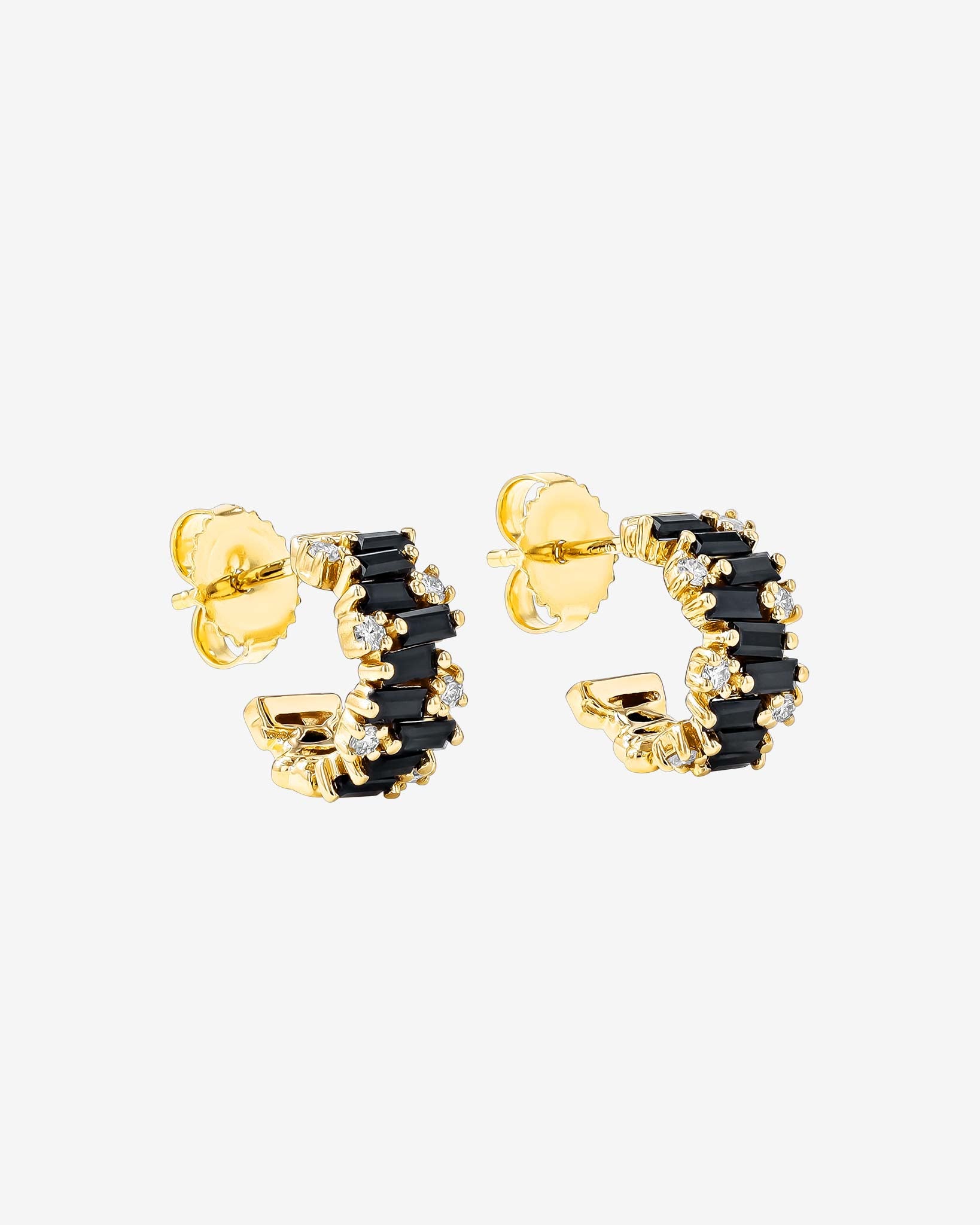 Suzanne Kalan Shimmer Black Sapphire Mini Hoops in 18k yellow gold