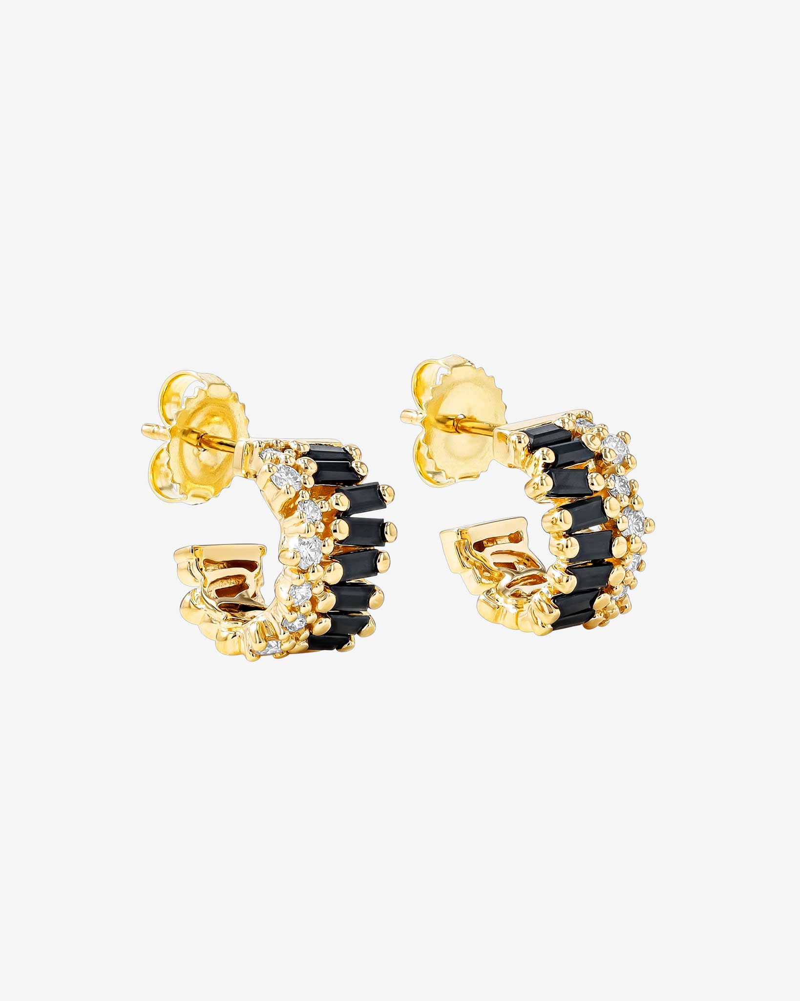 Suzanne Kalan Short Stack Black Sapphire Mini Hoops in 18k yellow gold