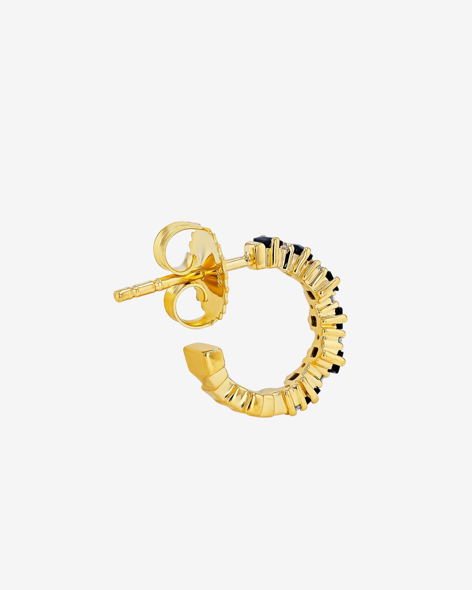 Suzanne Kalan Princess Staggered Black Sapphire Mini Hoops in 18k yellow gold