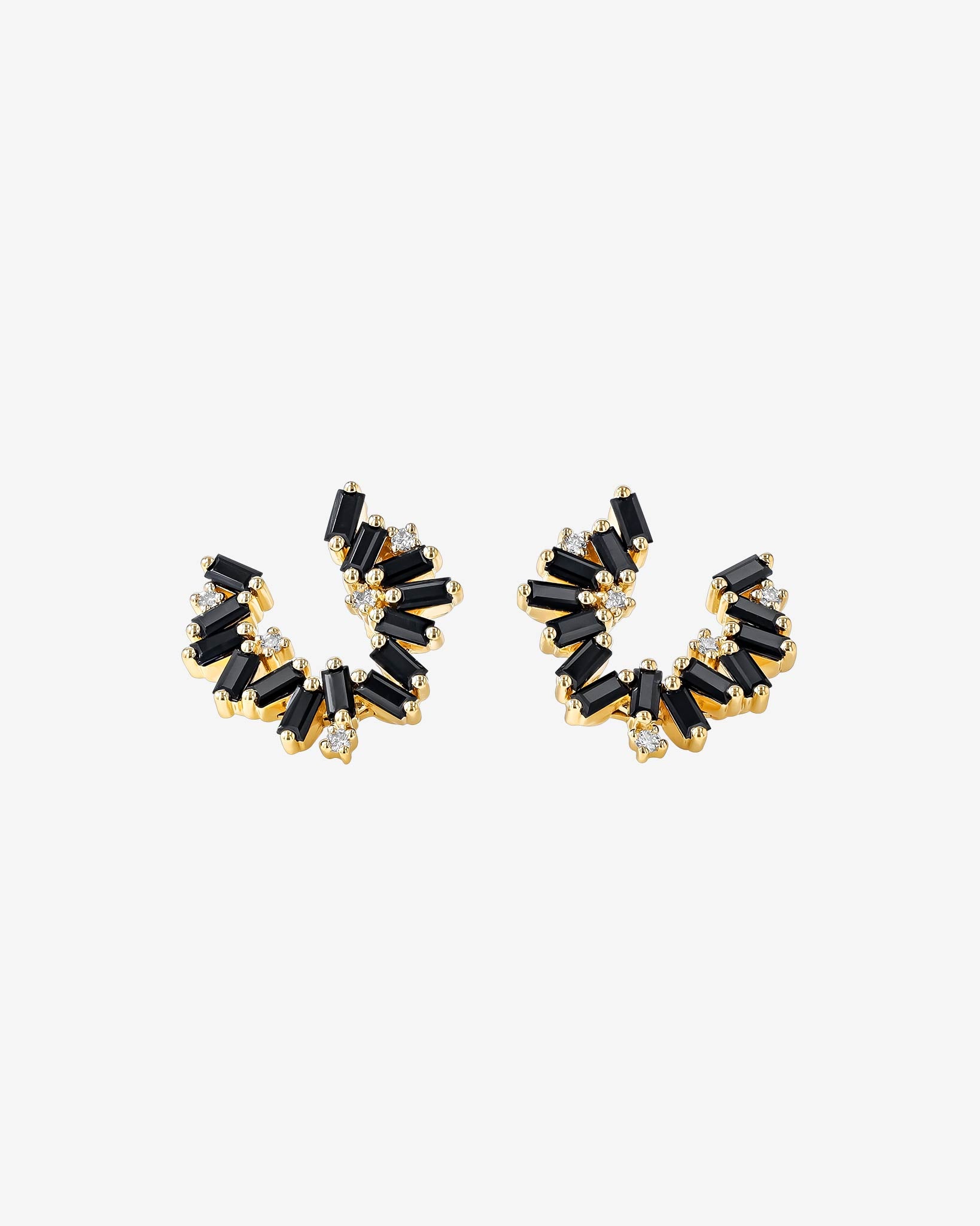 Suzanne Kalan Bold Burst Black Sapphire Sideways Mini Hoops in 18k yellow gold