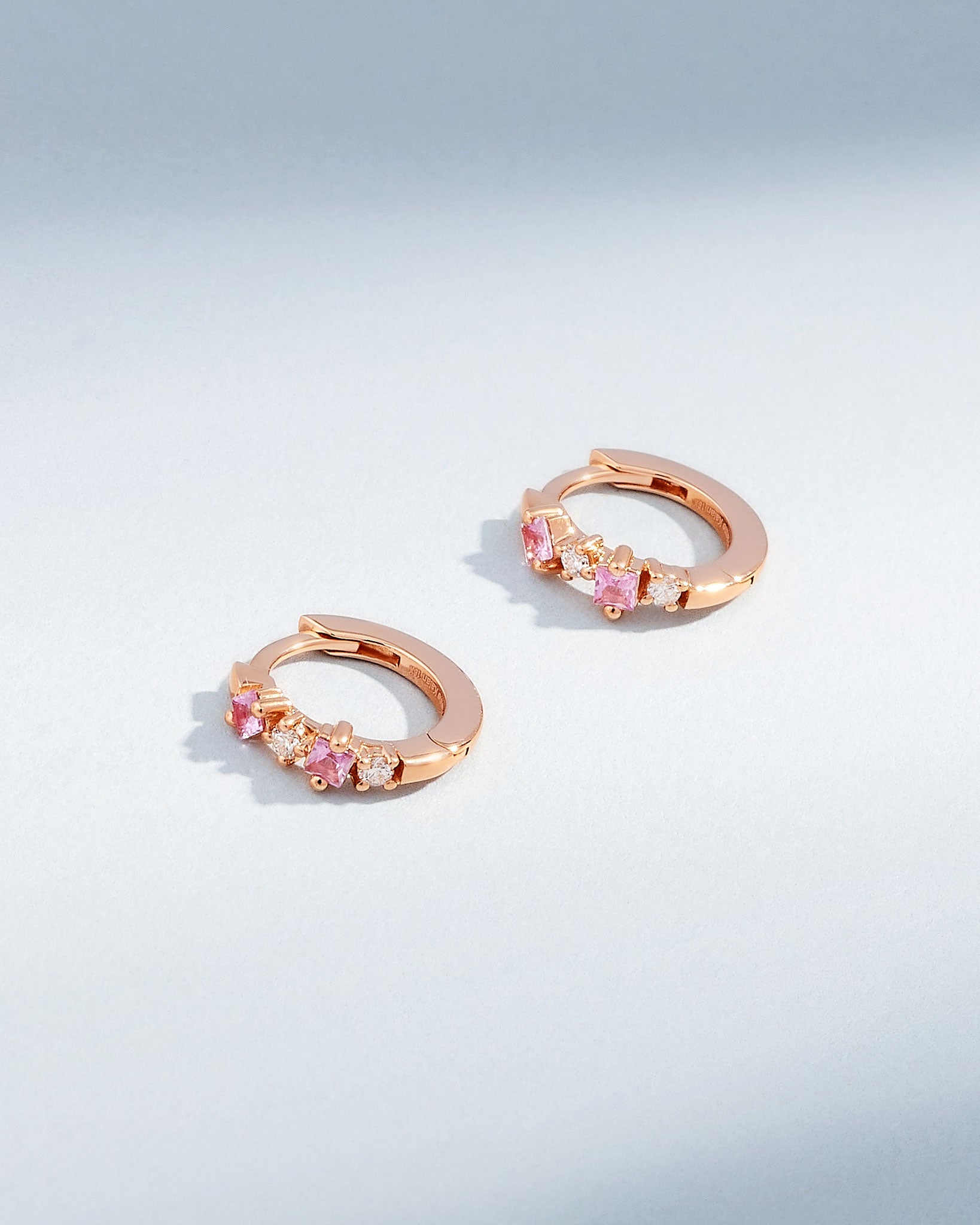 Suzanne Kalan Princess Pink Sapphire Mix Huggies in 18K rose gold