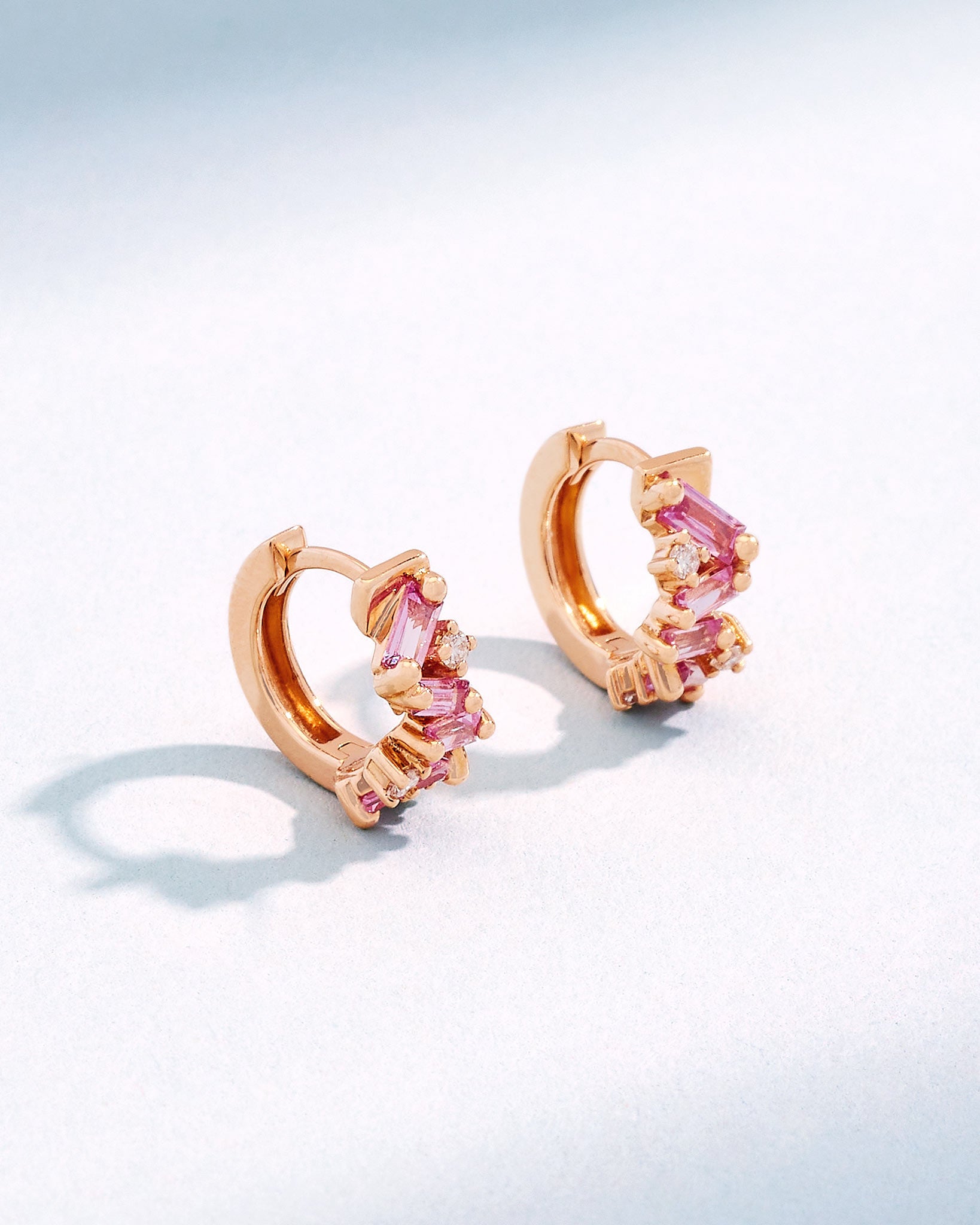 Suzanne Kalan Frenzy Pink Sapphire Huggies in 18k rose gold