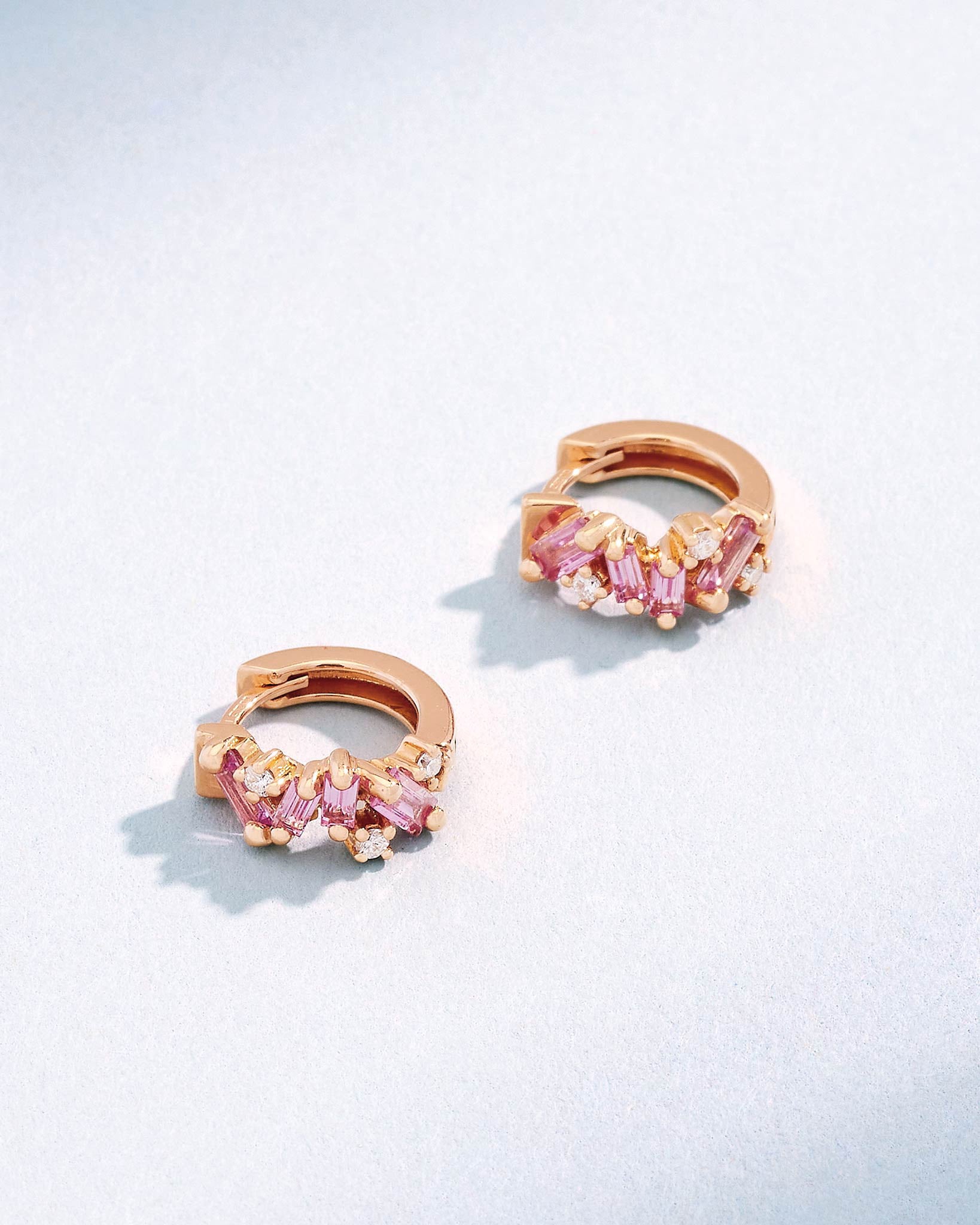 Suzanne Kalan Frenzy Pink Sapphire Huggies in 18k rose gold