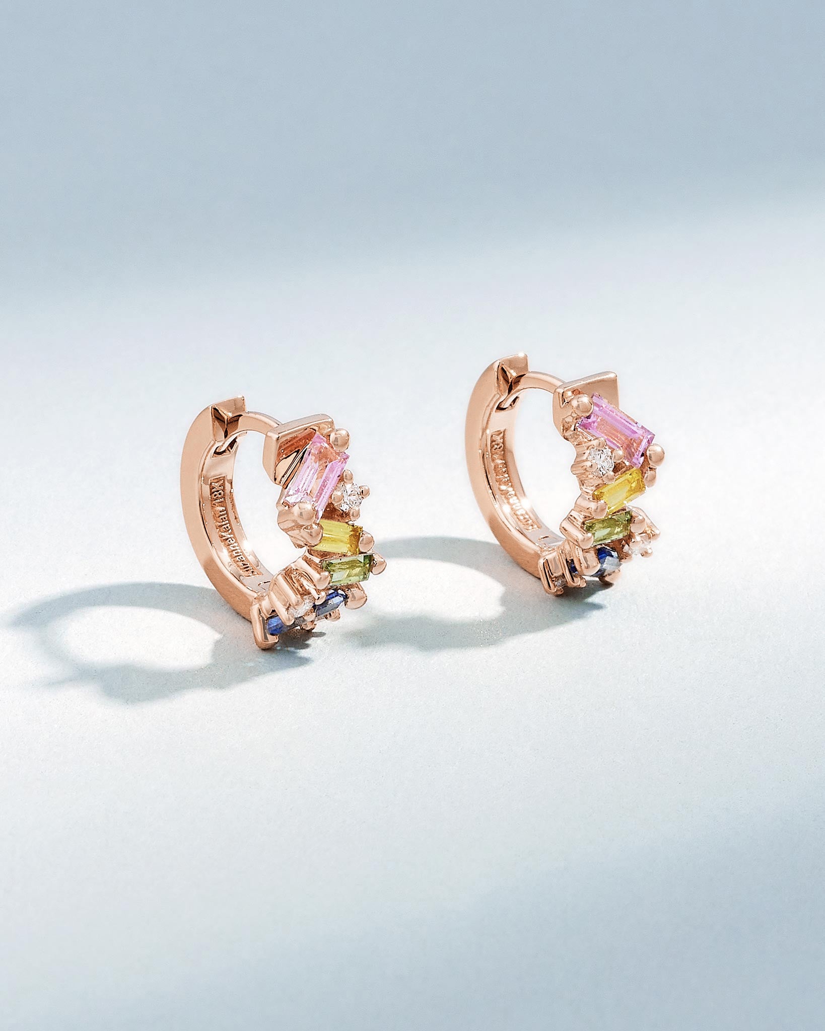 Suzanne Kalan Frenzy Pastel Sapphire Huggies in 18k rose gold