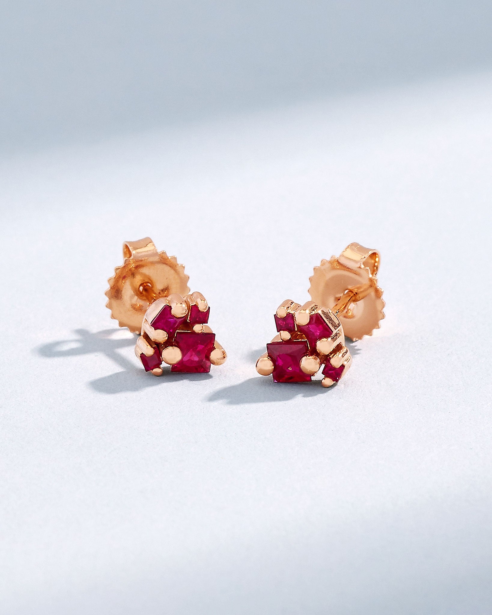 Suzanne Kalan Princess Cluster Ruby Studs in 18k rose gold